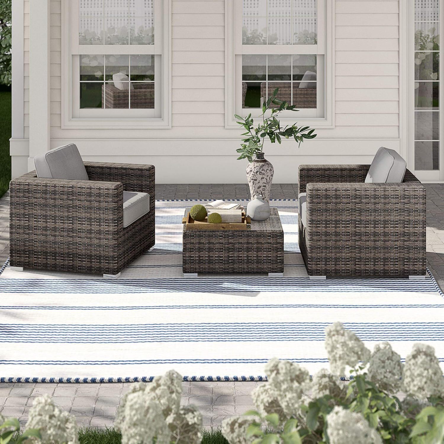 Wicker Seating Group Set With Table And Cushions - Best Buy Furniture