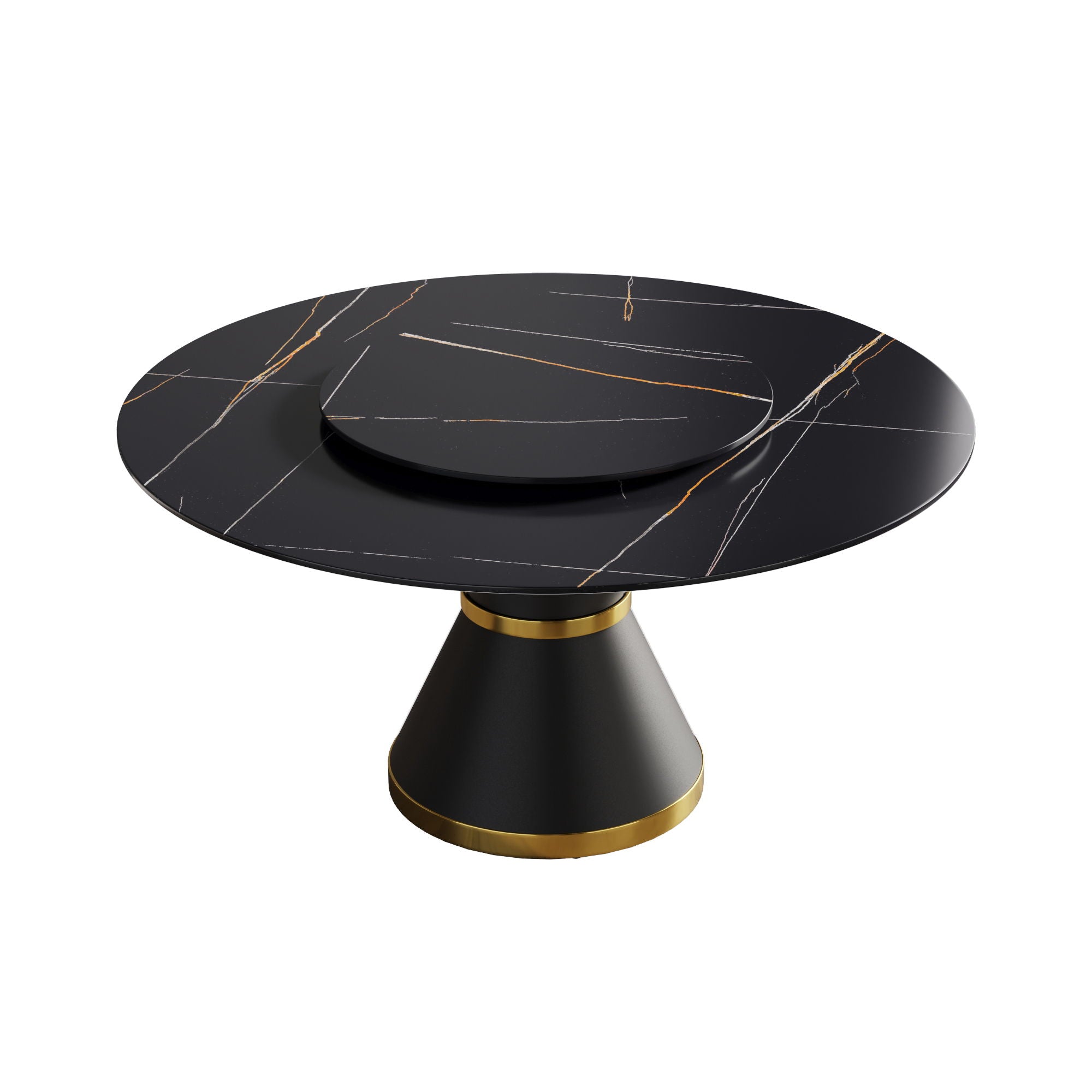 Modern Artificial Stone Round Carbon Steel Base Dining Table, Can Accommodate 6 People Artificial Stone Turntable - Black - Best Buy Furniture