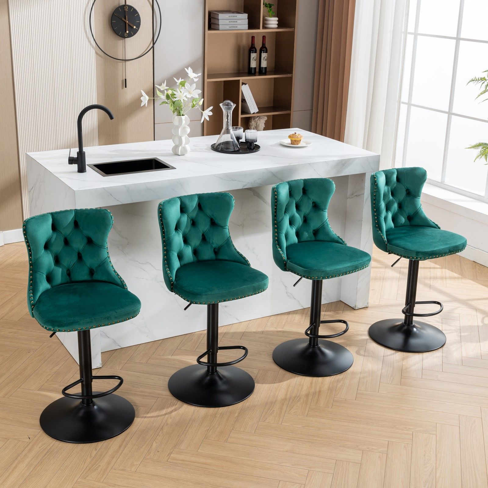 Swivel Velvet Barstools Adjusatble Seat Height, Modern Upholstered Bar Stools With Backs Comfortable Tufted For Home Pub And Kitchen Island (Set of 2) - Best Buy Furniture