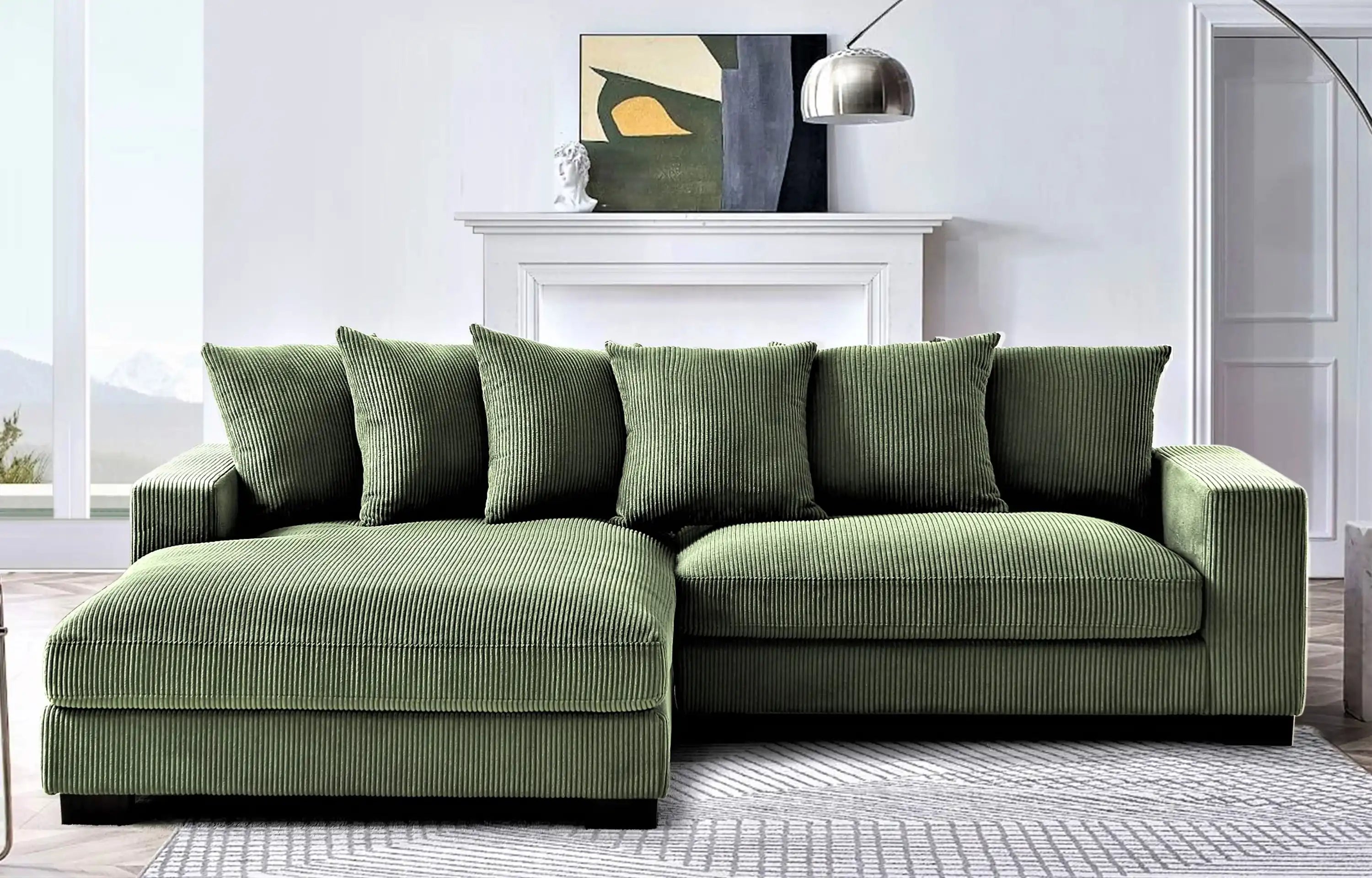 Luxe Oversized Two-Piece Left Facing Sectional Upholstered with Corduroy Fabric, Dark Green - Best Buy Furniture