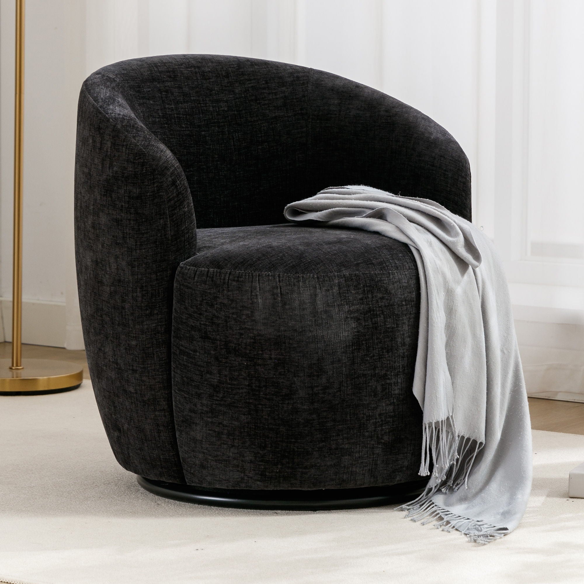 Chenille Fabric Swivel Accent Armchair Barrel Chair With Powder Coating Metal Ring - Best Buy Furniture