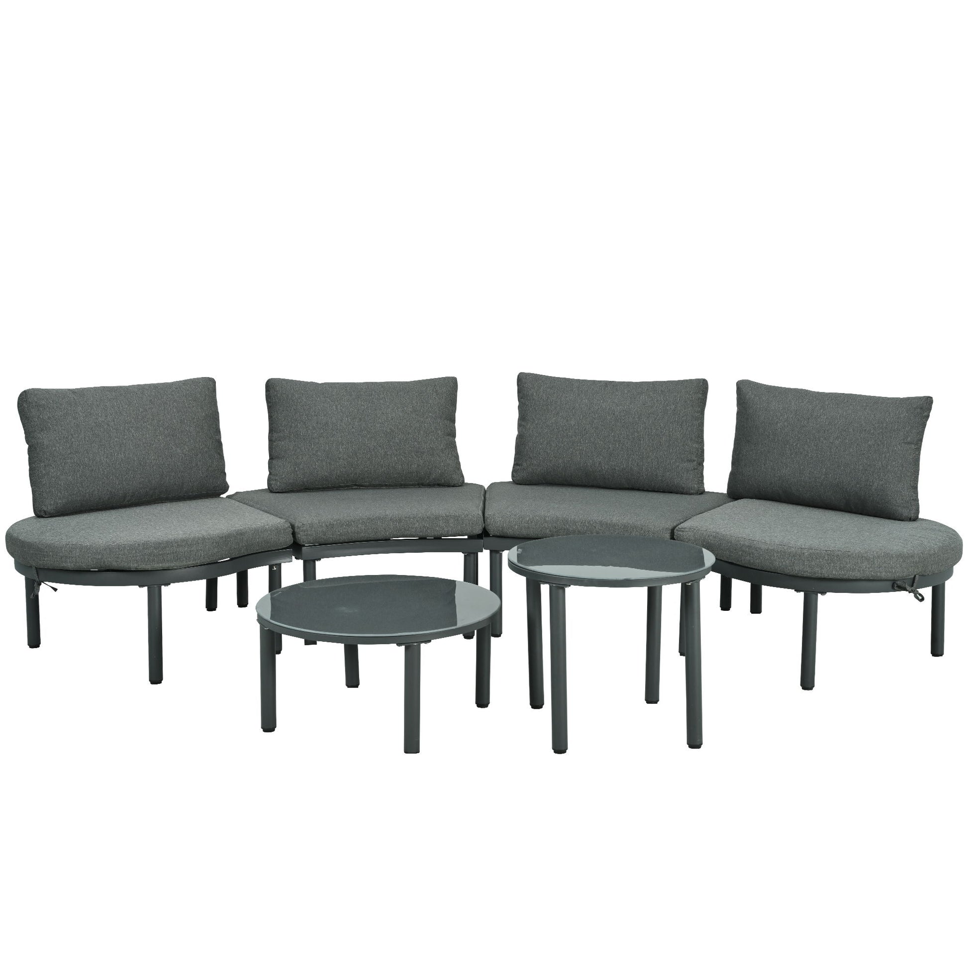 6 Piece Patio Set, Half Moon Outdoor Sectional Sofa With 2 High Low Coffee Tables, 4 Pillows & Cushions - Best Buy Furniture