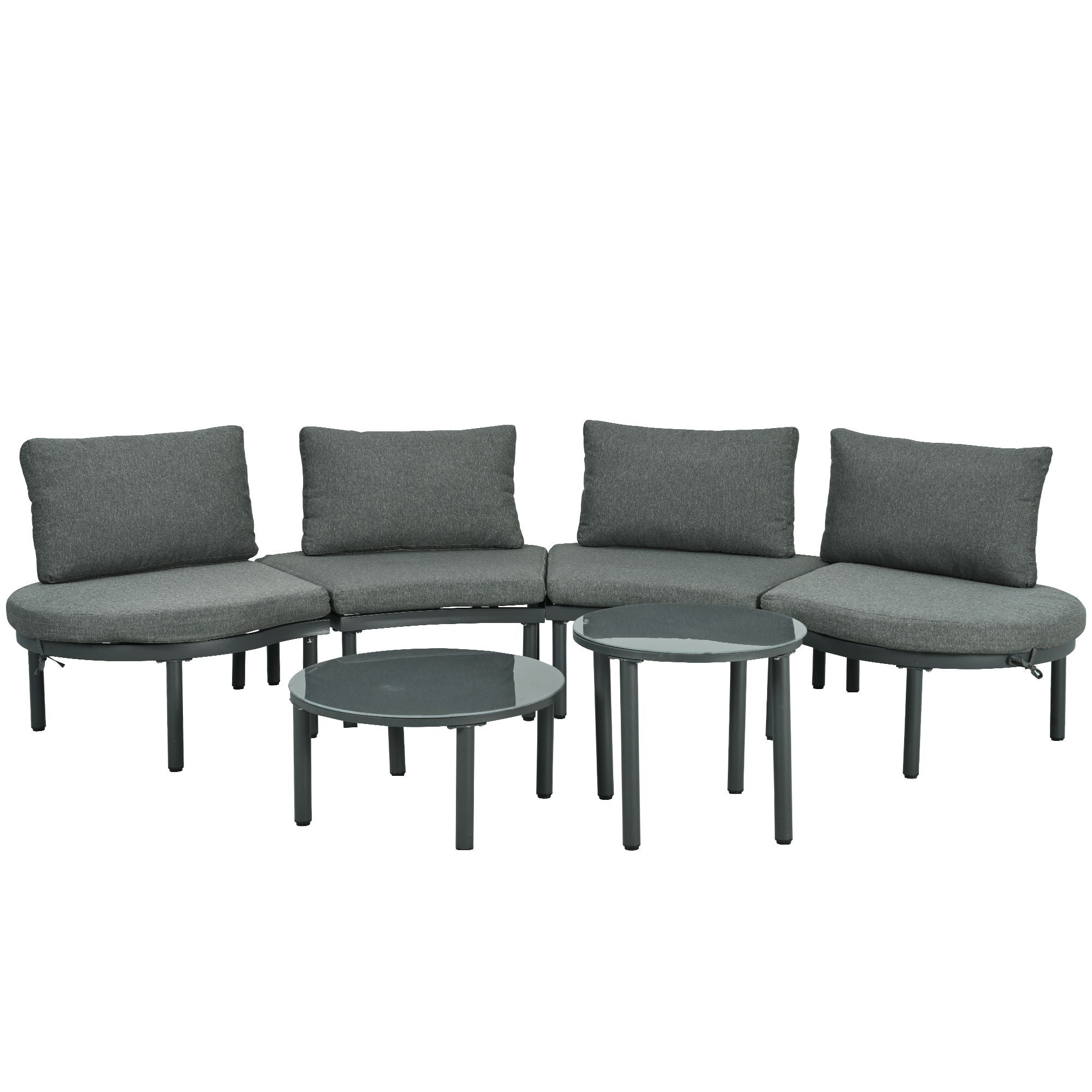 6 Piece Patio Set, Half Moon Outdoor Sectional Sofa With 2 High Low Coffee Tables, 4 Pillows & Cushions - Best Buy Furniture