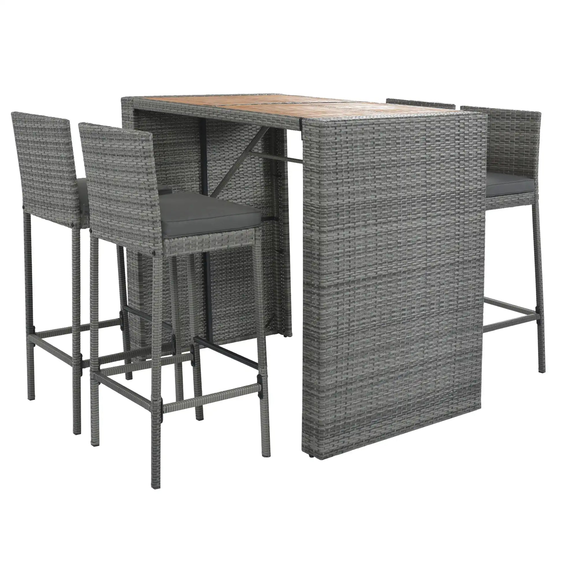 5 Piece Outdoor Wicker Bar Set with Acacia Wood Table, Brown & Gray - Best Buy Furniture