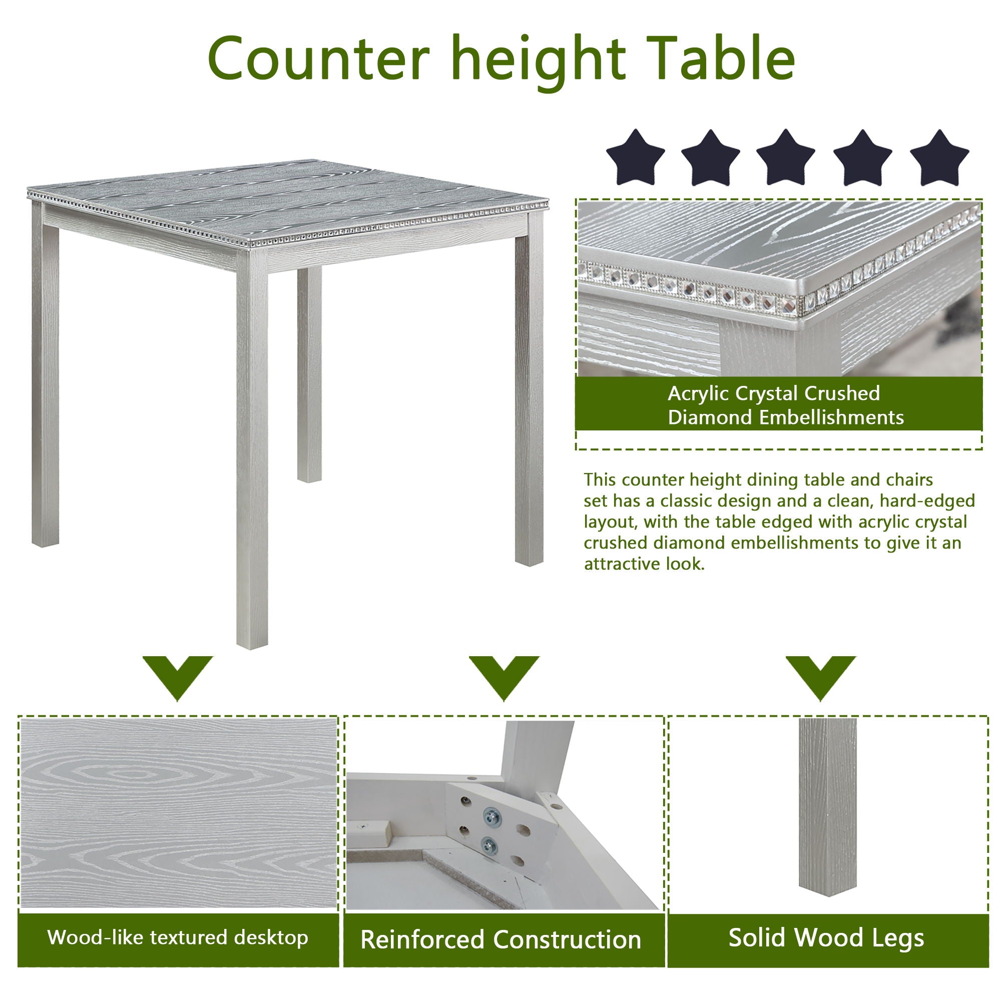 5 Pieces Counter Height Table Set, Kitchen Table With Square Table And 4 Upholstered Chairs - Best Buy Furniture