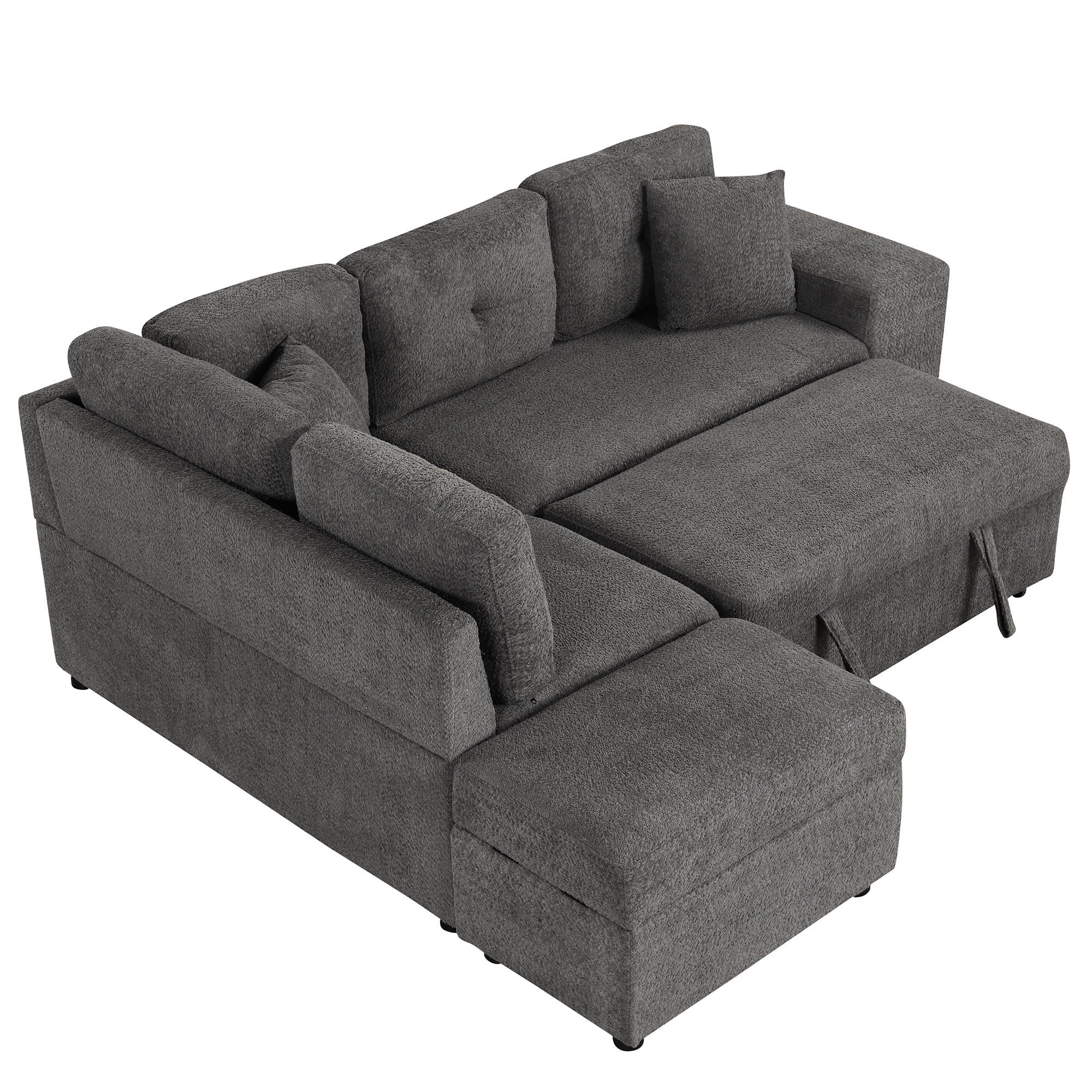Convertible Sleeper, Sectional Pull Out Sofa Bed With Storage Ottoman, 2 Throw Pillows, 2 Stools, Wireless Charger And Two Hidden USB Ports For Living Room - Best Buy Furniture