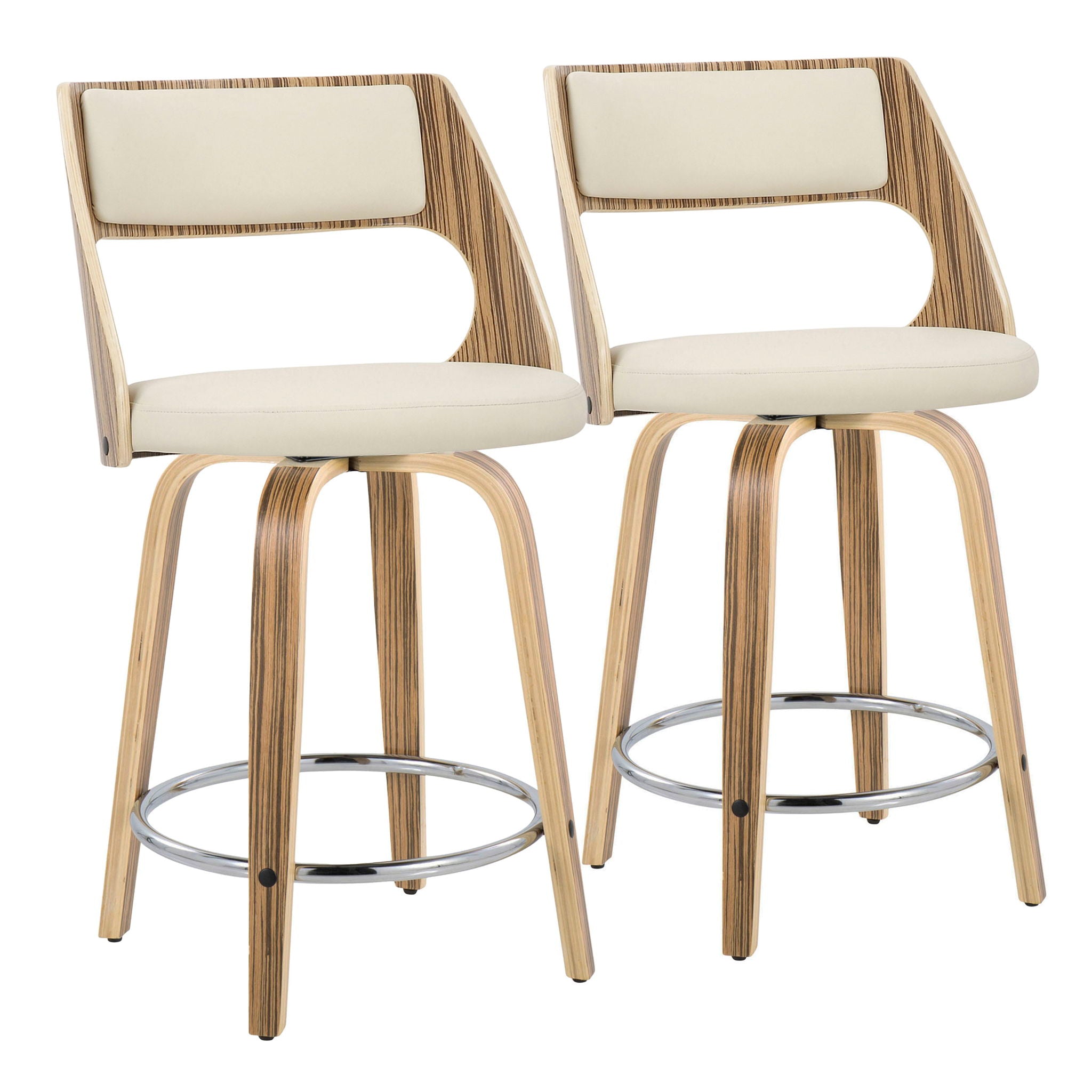 Cecina - Mid-Century Modern Fixed Height Counter Stool With Swivel With Round Footrest (Set of 2) - Zebra / Cream - Best Buy Furniture