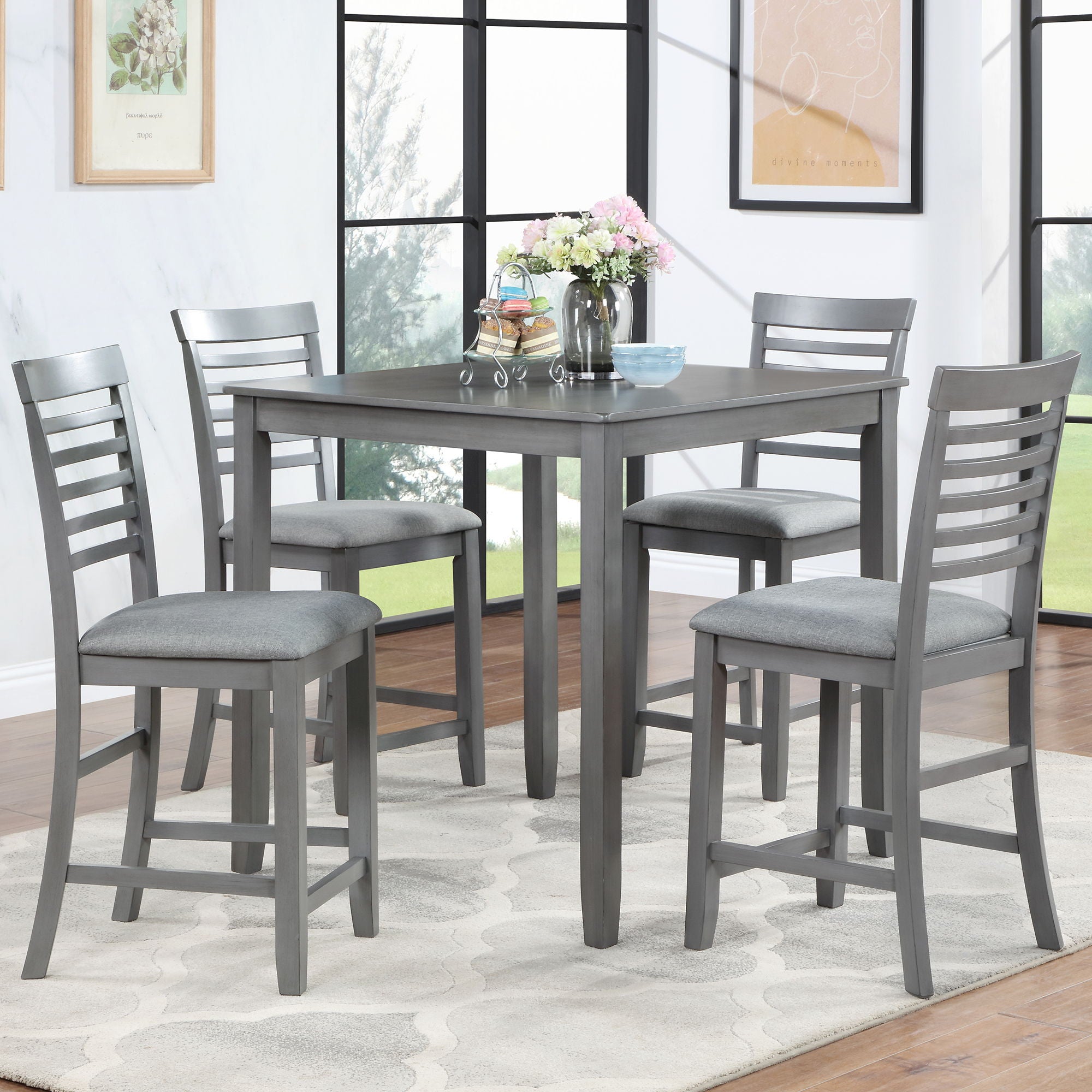 5 Piece Dining Table Set, Wooden Dining Square Table Set For 4, Counter Height Kitchen Table Set With Square Table And 4 Upholstered Chairs - Gray - Best Buy Furniture