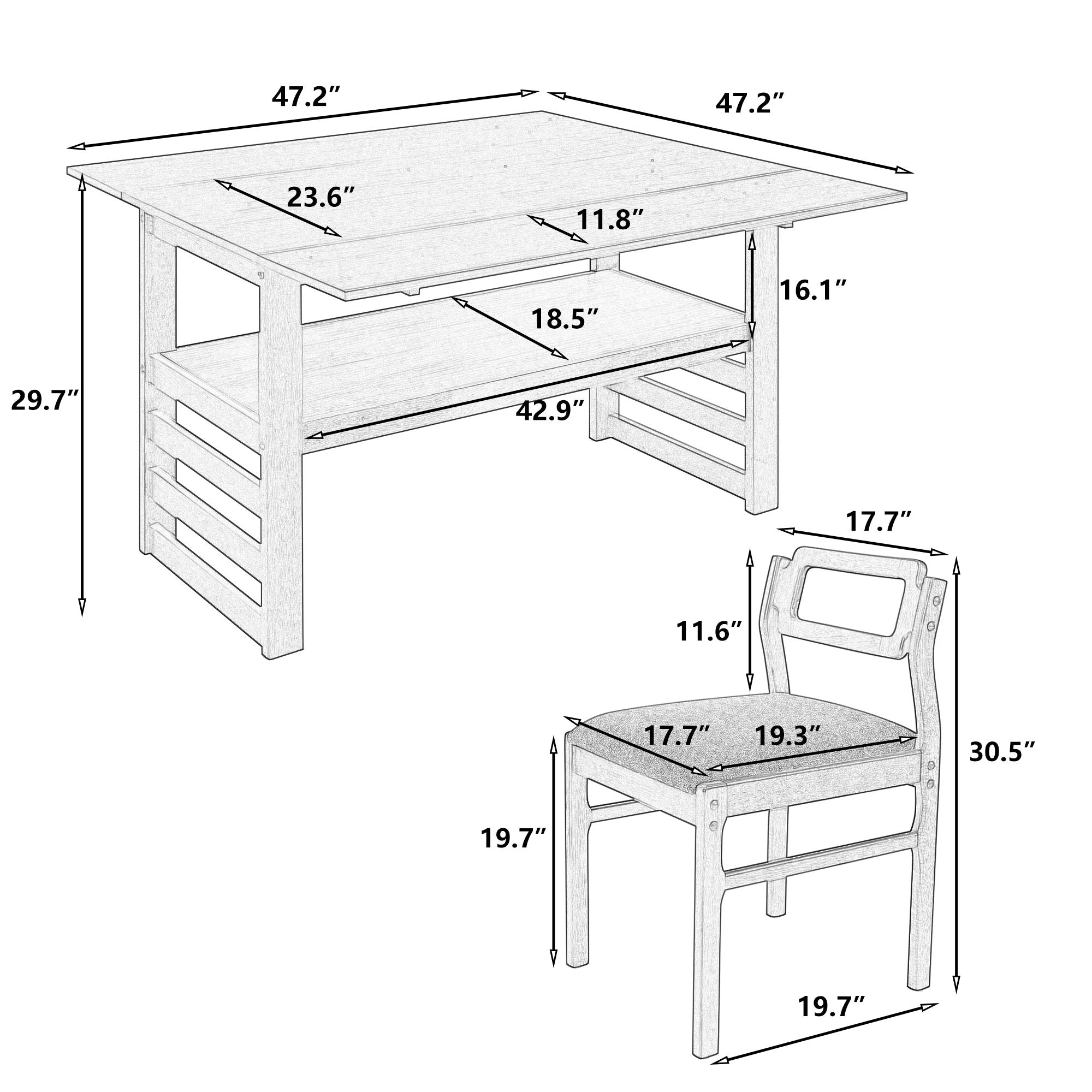 5 Piece Extendable Wood Square Dining Table Set With 2 Drop Leaves - Best Buy Furniture
