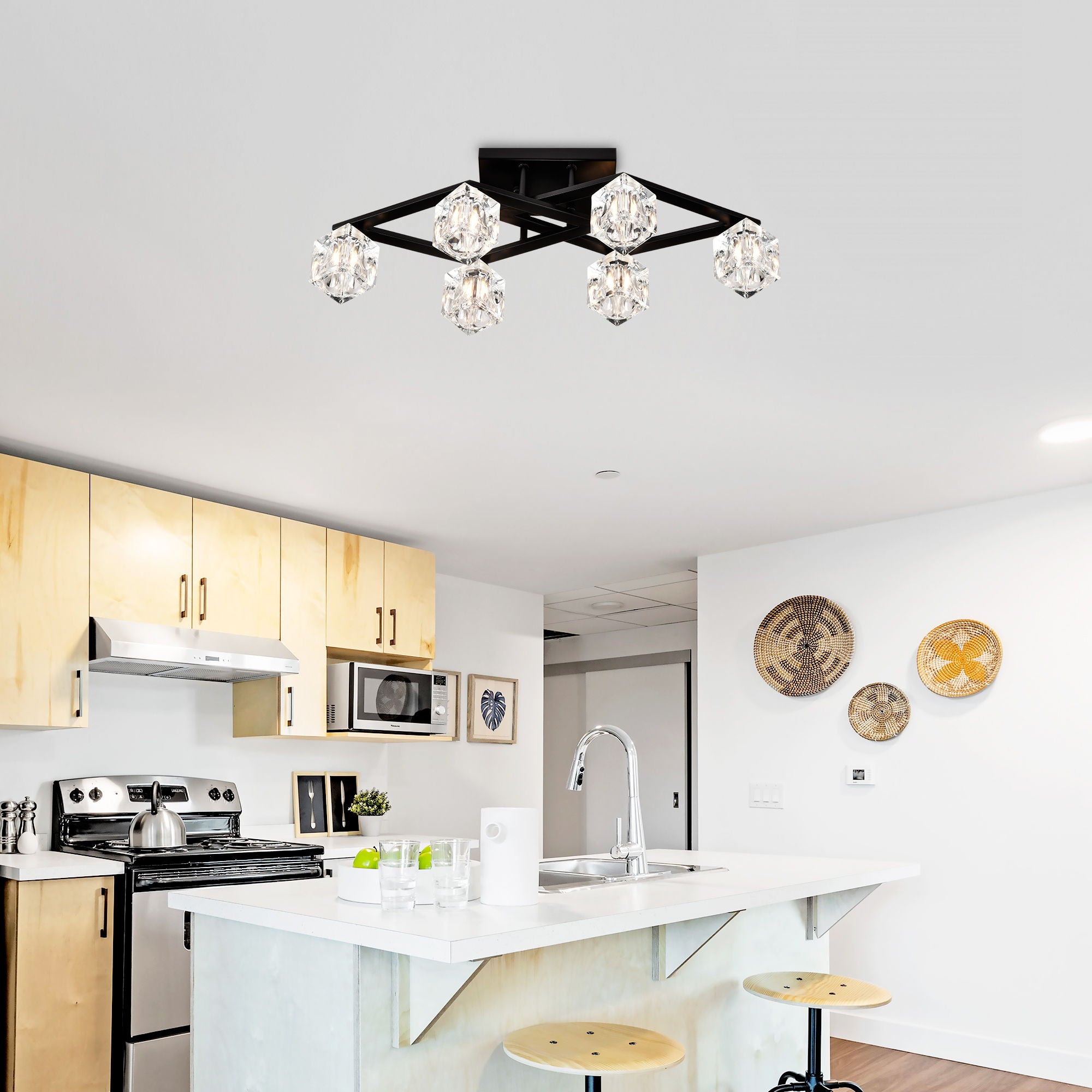 6 Light Crystal Ceiling Light For Dining Room, Modern Ceiling Lamp With Light Fixture For Entryway, Lobby, Kitchen, Bedroom, Living Room, Conference Room, (6*G9 Bulbs Included) - Best Buy Furniture