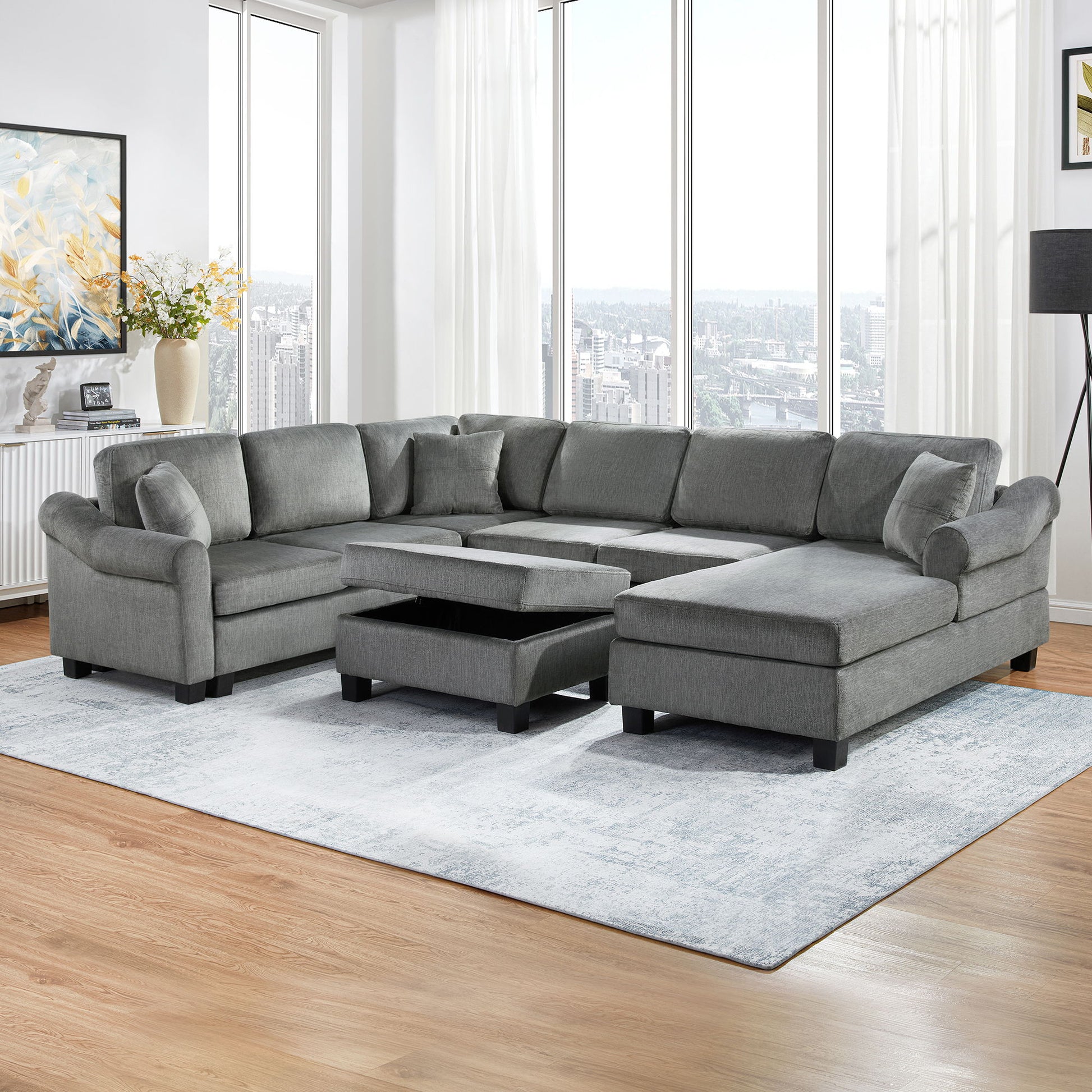 Contemporary U - Shaped Sectional Sofa With Movable Storage Ottoman - Best Buy Furniture