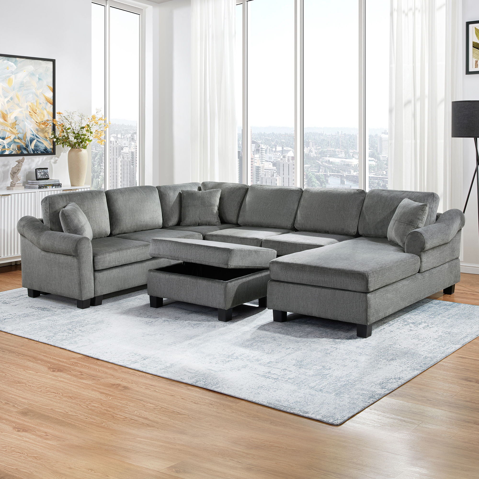 Contemporary U - Shaped Sectional Sofa With Movable Storage Ottoman - Best Buy Furniture