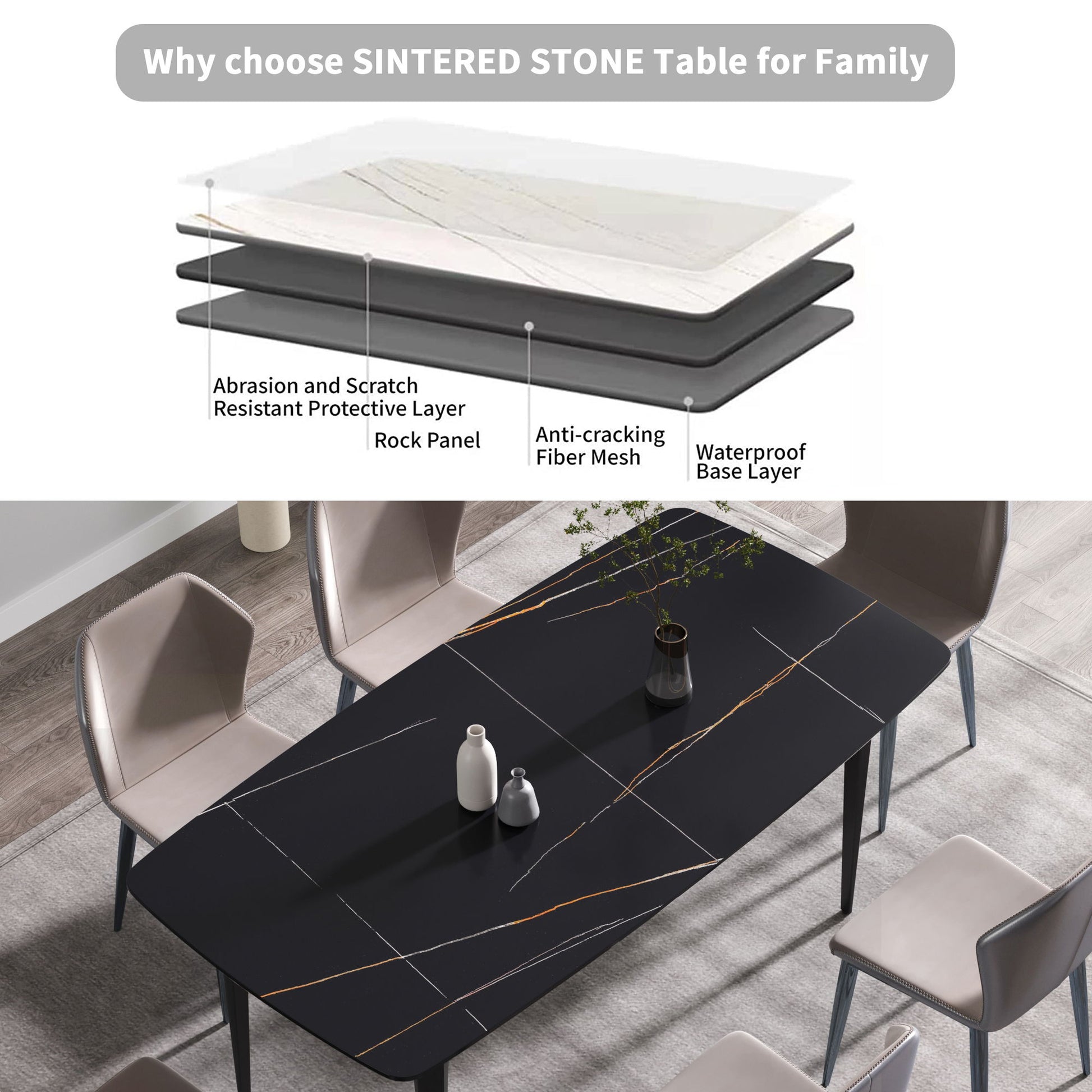 70.87" Modern Artificial Stone Curved Metal Leg Dining Table, Can Accommodate 6-8 People - Best Buy Furniture