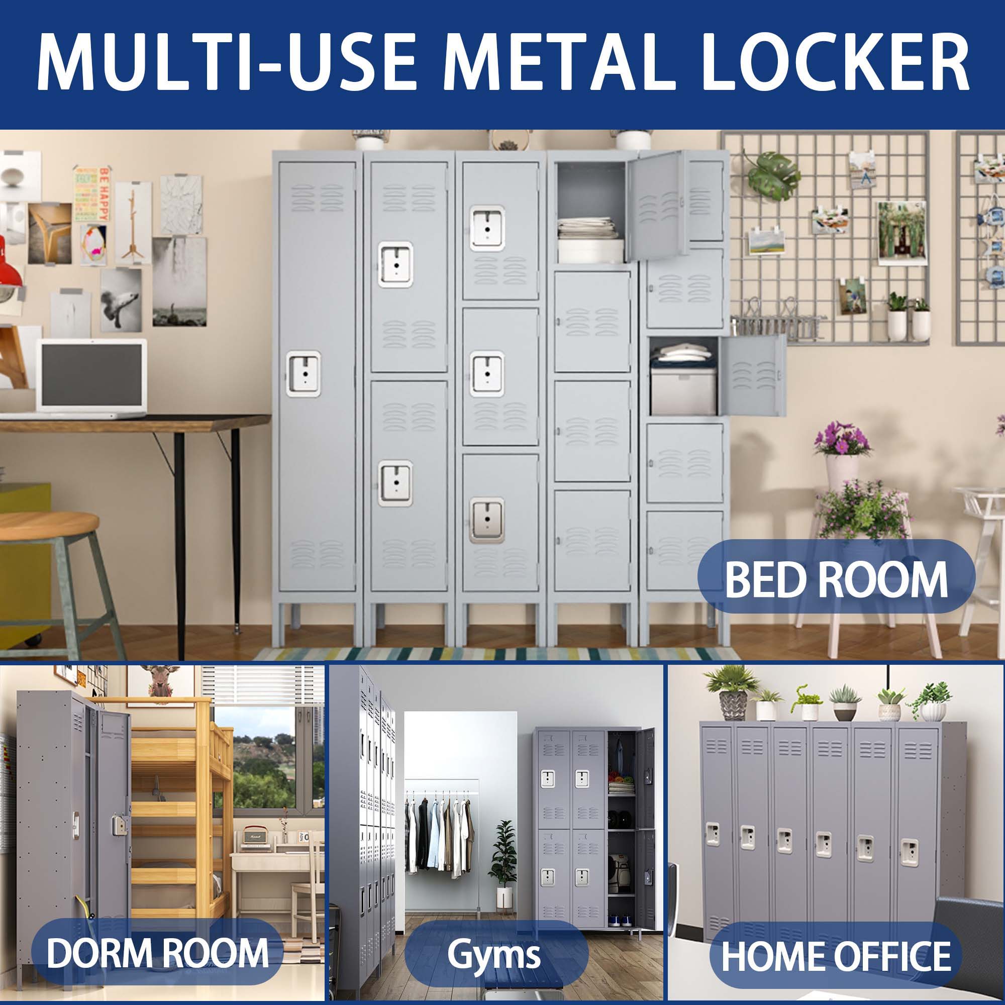 3 Door Lockers With Lock For Home, Gym, Office, School, And Garage - Gray - Best Buy Furniture