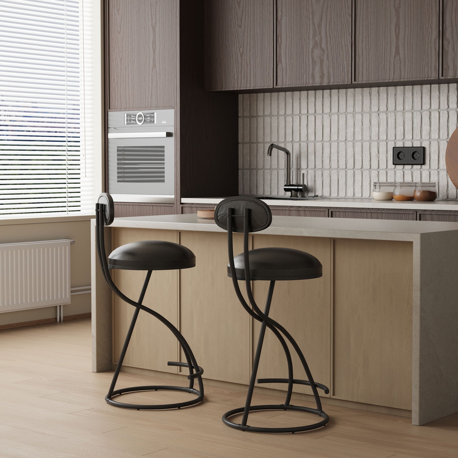 Bar Stools Upholstered Counter Height Barstools For Kitchen Island Modern PU Leather Dining Chairs With Footrest (Set of 2) - Best Buy Furniture