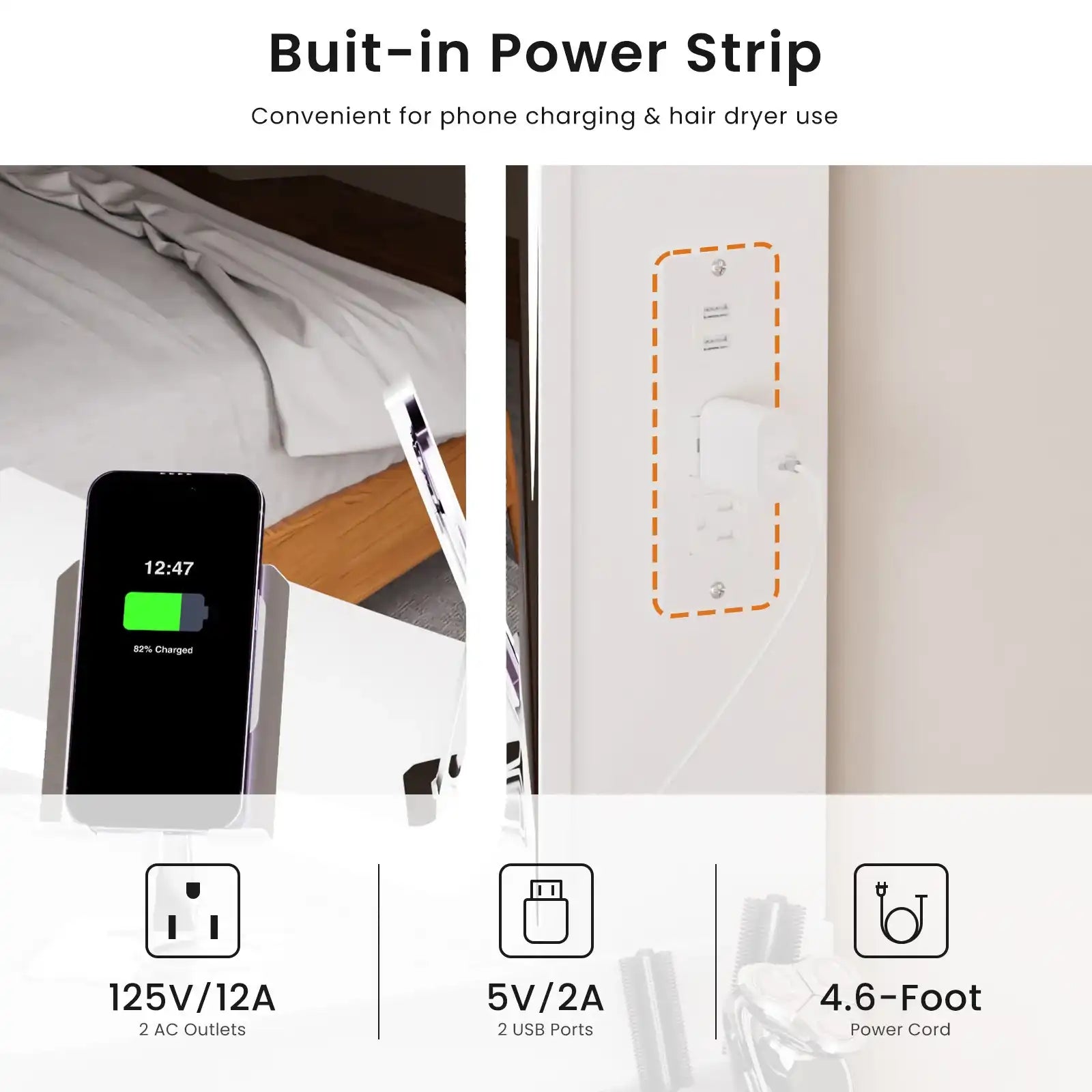 LED Vanity Table with Mirror & Stool, White - Best Buy Furniture