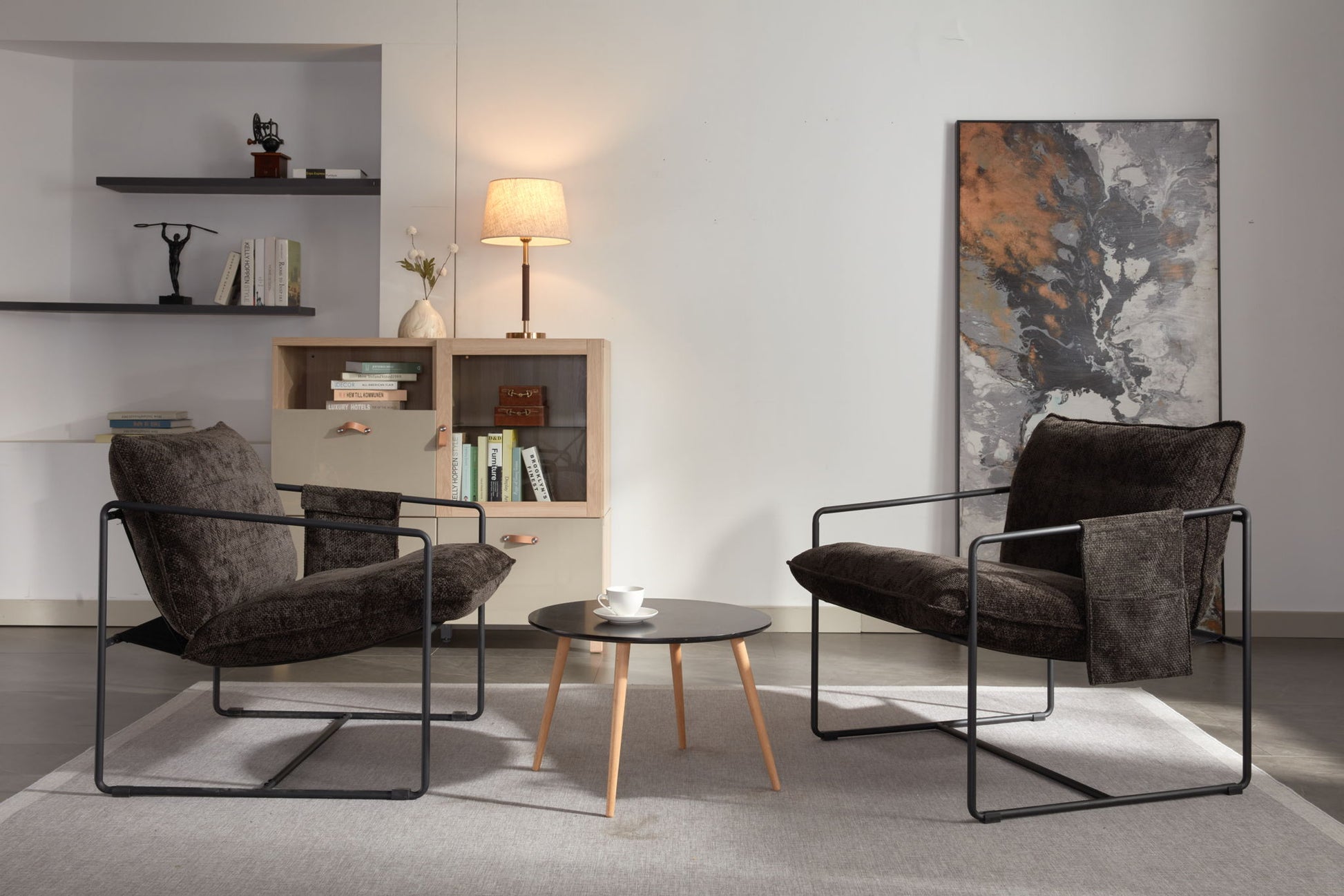 Upholstered Hanging Armchair With Arm Pocket Metal Frame (Set of 2), Crushed Foam Cushions And Skin-Friendly Braid For Living Room And Bedroom - Best Buy Furniture