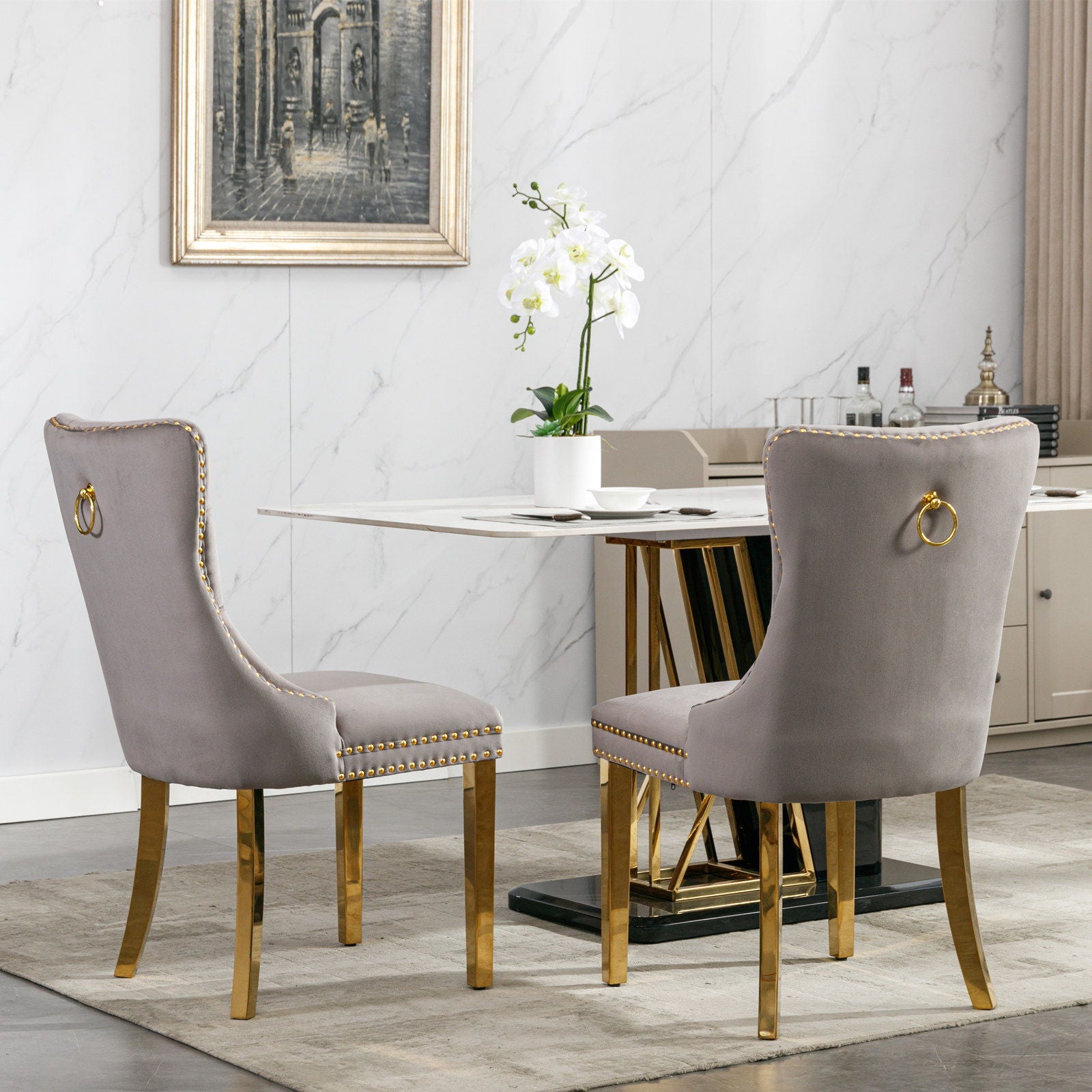 Nikki - Modern, High-End Tufted Solid Wood Contemporary Velvet Upholstered Dining Chair With Golden Stainless Steel Plating Legs, Nailhead Trim (Set of 2) - Best Buy Furniture