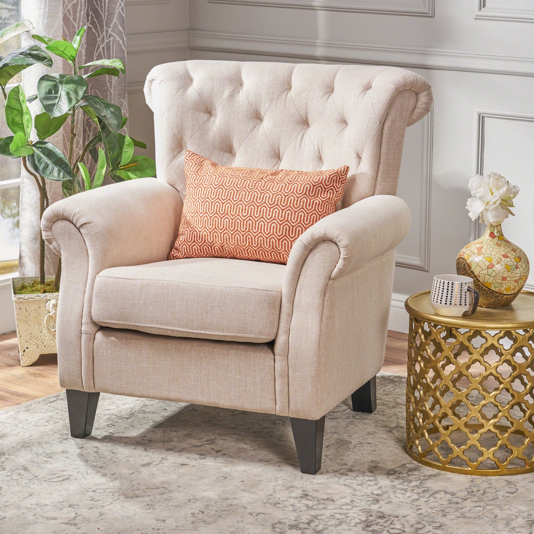 Springfield - Tufted Club Chair Stylish Upholstery - Light Beige - Best Buy Furniture