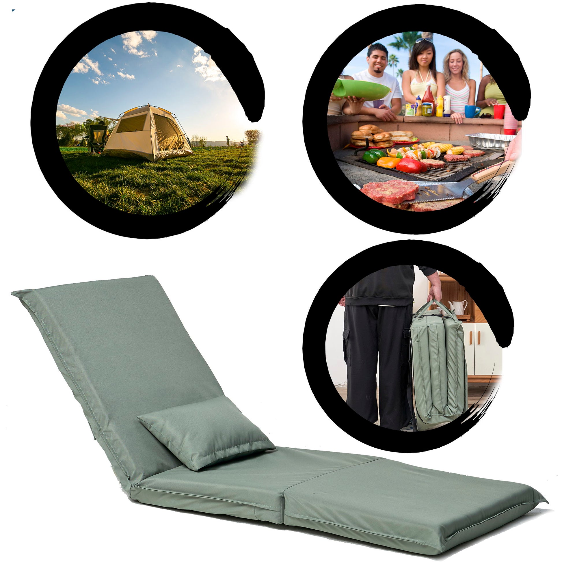 Foldable Portable Camping Chair With Carry Bag 14 Position Adjustable Recliner For Adults Cotton & Metal Frame For Outdoor Travel, Picnic, Or BBQ - Light Green - Best Buy Furniture