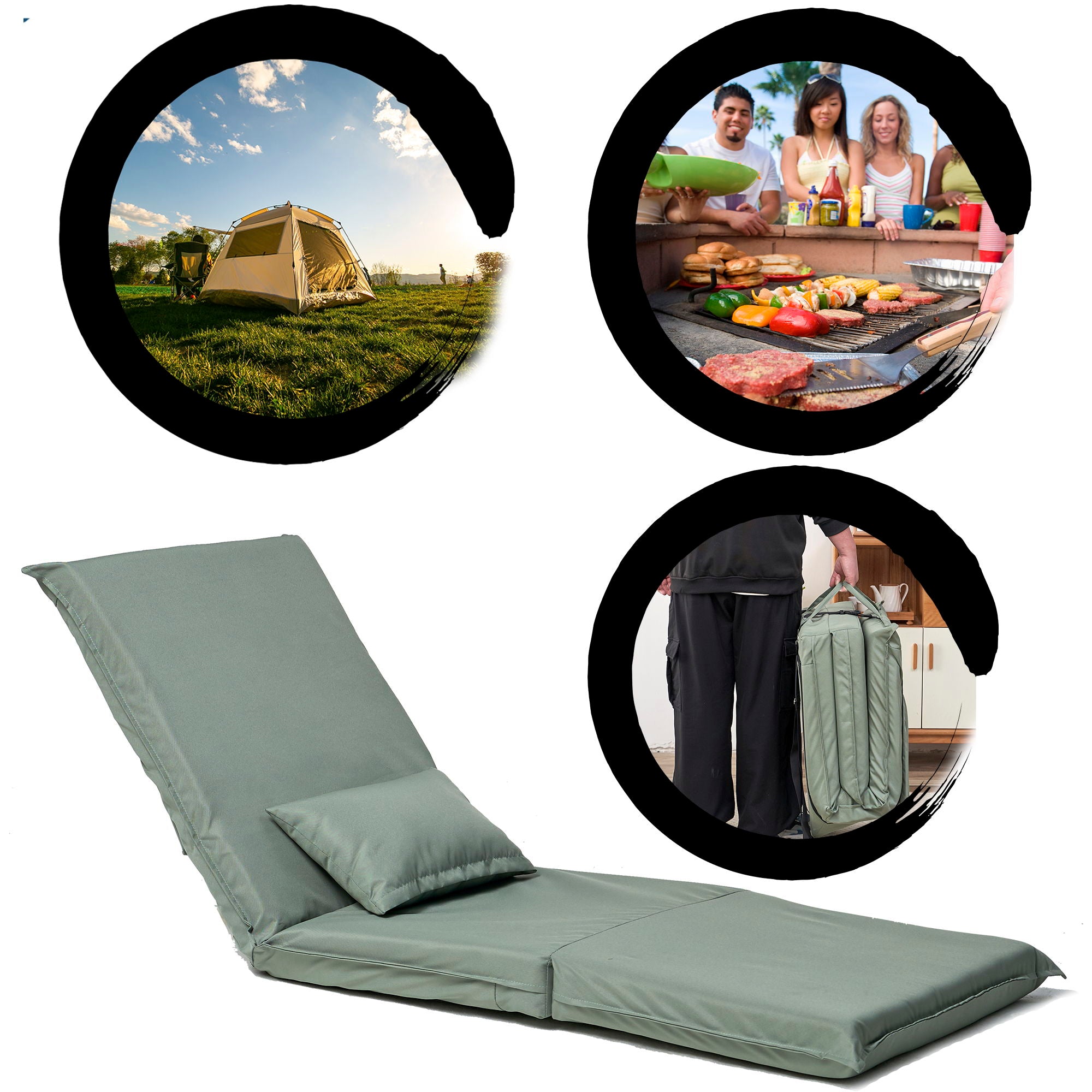 Foldable Portable Camping Chair With Carry Bag 14 Position Adjustable Recliner For Adults Cotton & Metal Frame For Outdoor Travel, Picnic, Or BBQ - Light Green - Best Buy Furniture
