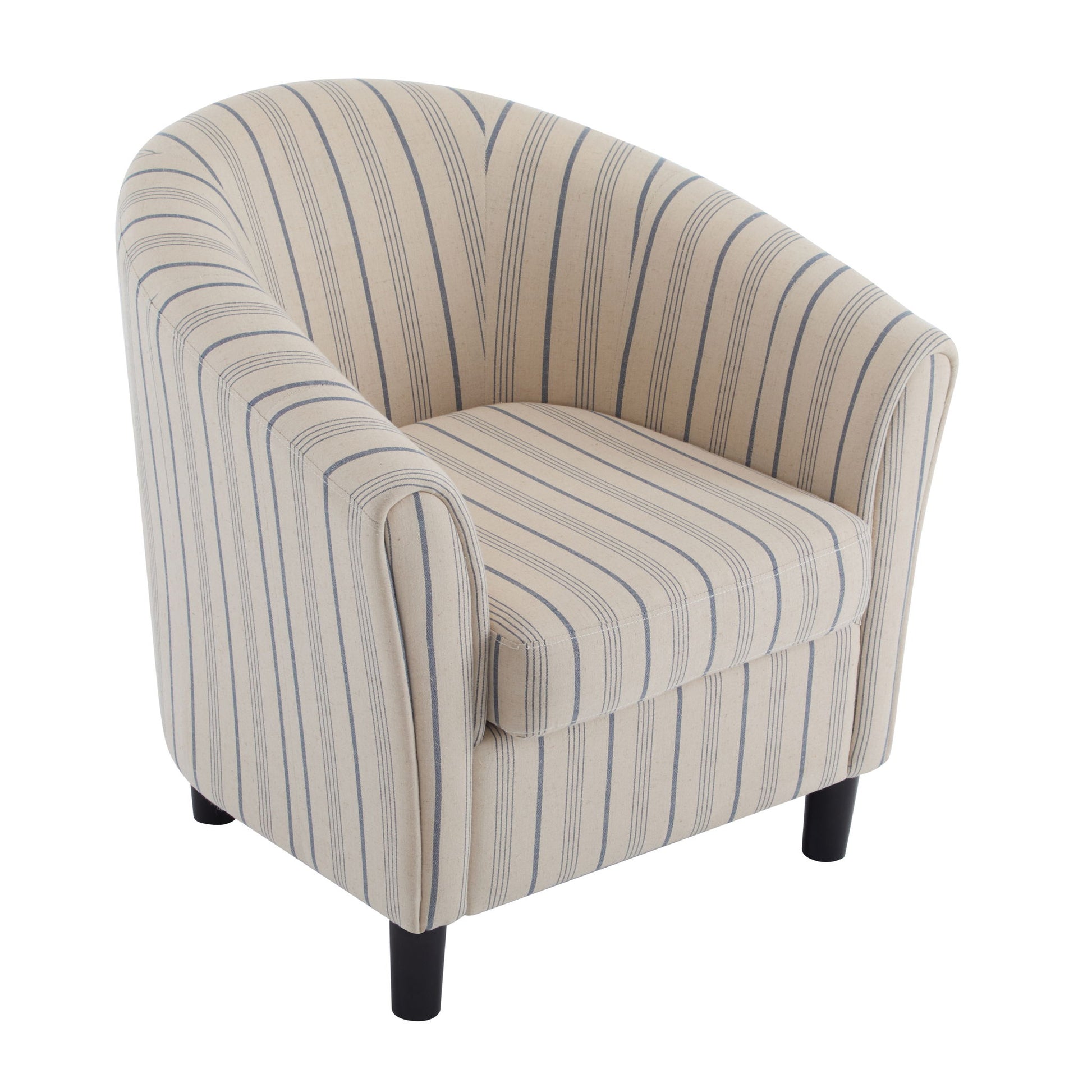 Modern Barrel Fabric Striped Barrel Chair With Channel Stitching - Beige / Blue Stripe - Best Buy Furniture