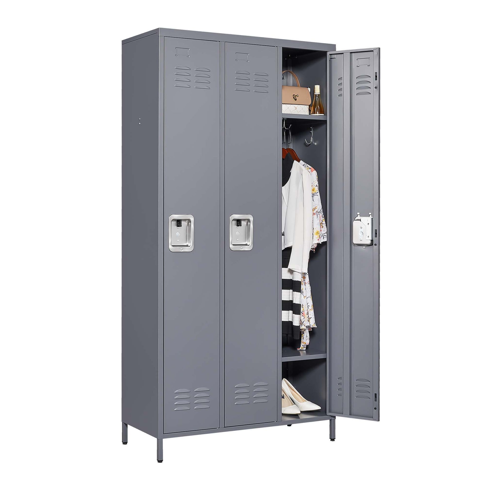 3 Door Lockers With Lock For Home, Gym, Office, School, And Garage - Gray - Best Buy Furniture