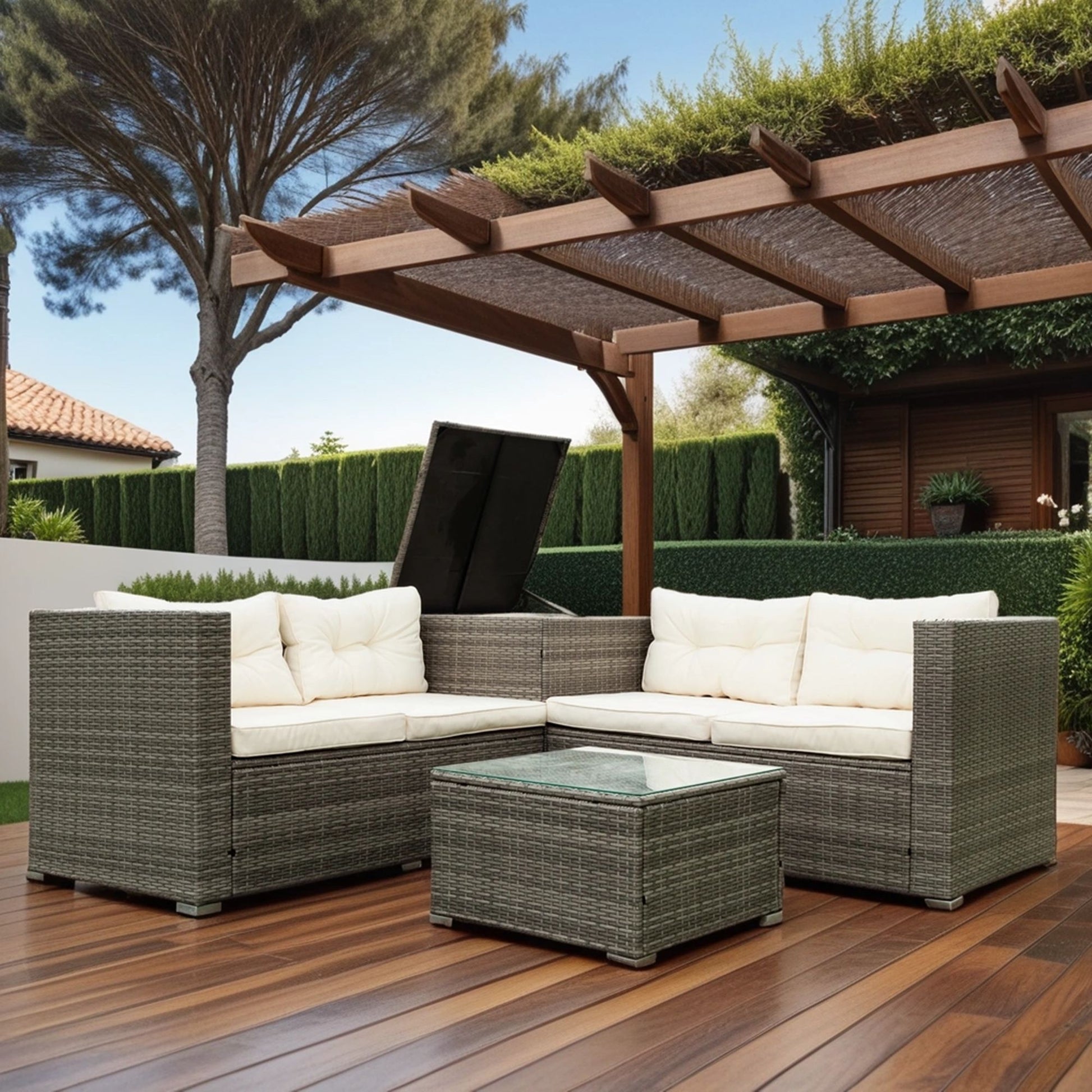 4 Piece Patio Sectional Wicker Rattan Outdoor Furniture Sofa Set With Storage Box - Best Buy Furniture