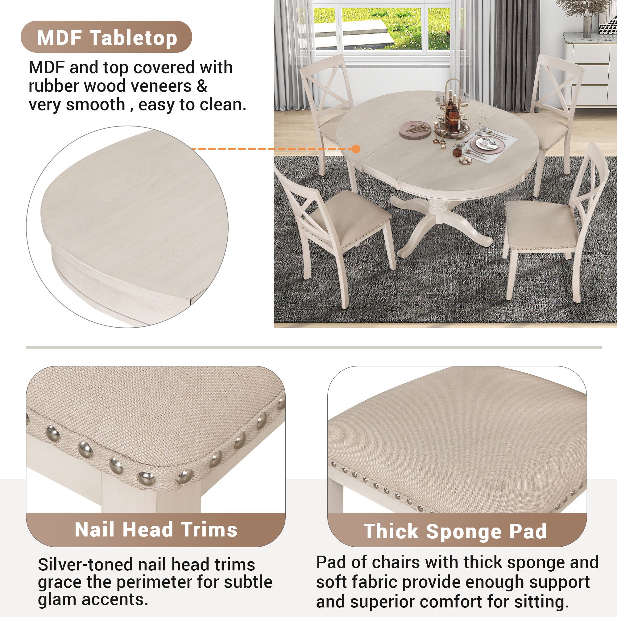 Modern Dining Table Set For 4, Round Table And 4 Kitchen Room Chairs, 5 Piece Kitchen Table Set For Dining Room, Dinette, Breakfast Nook - Best Buy Furniture