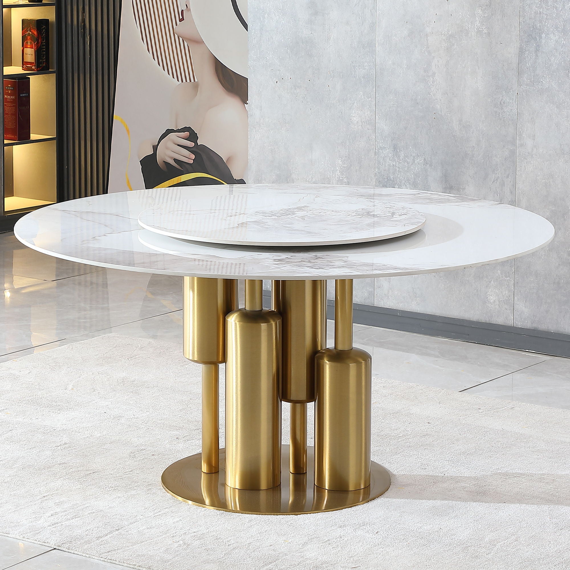 Round Sintered Stone Table, Modern Marble Dining Table (Table Only) - Gold / White - Best Buy Furniture
