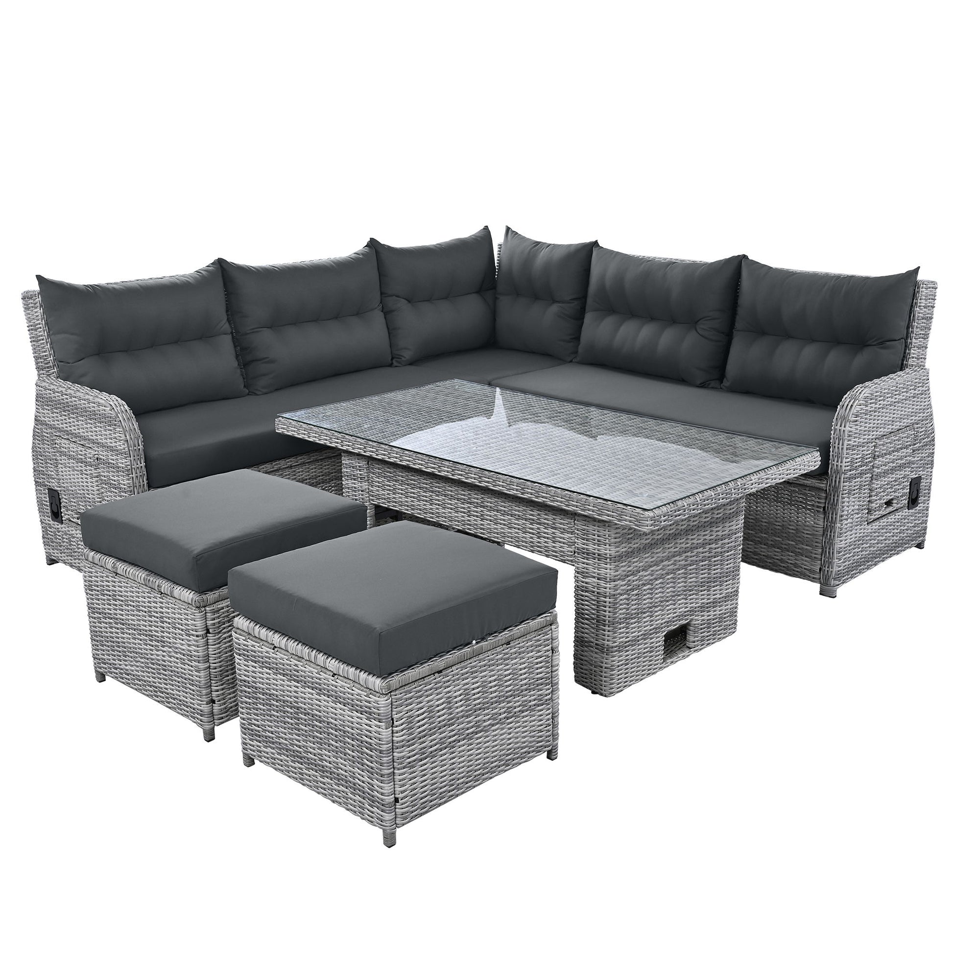 Outdoor Furniture Set Patio Rattan Furniture Set With Adjustable Table, Recliners With Extendable Side Tables And 2 Ottomans - Best Buy Furniture