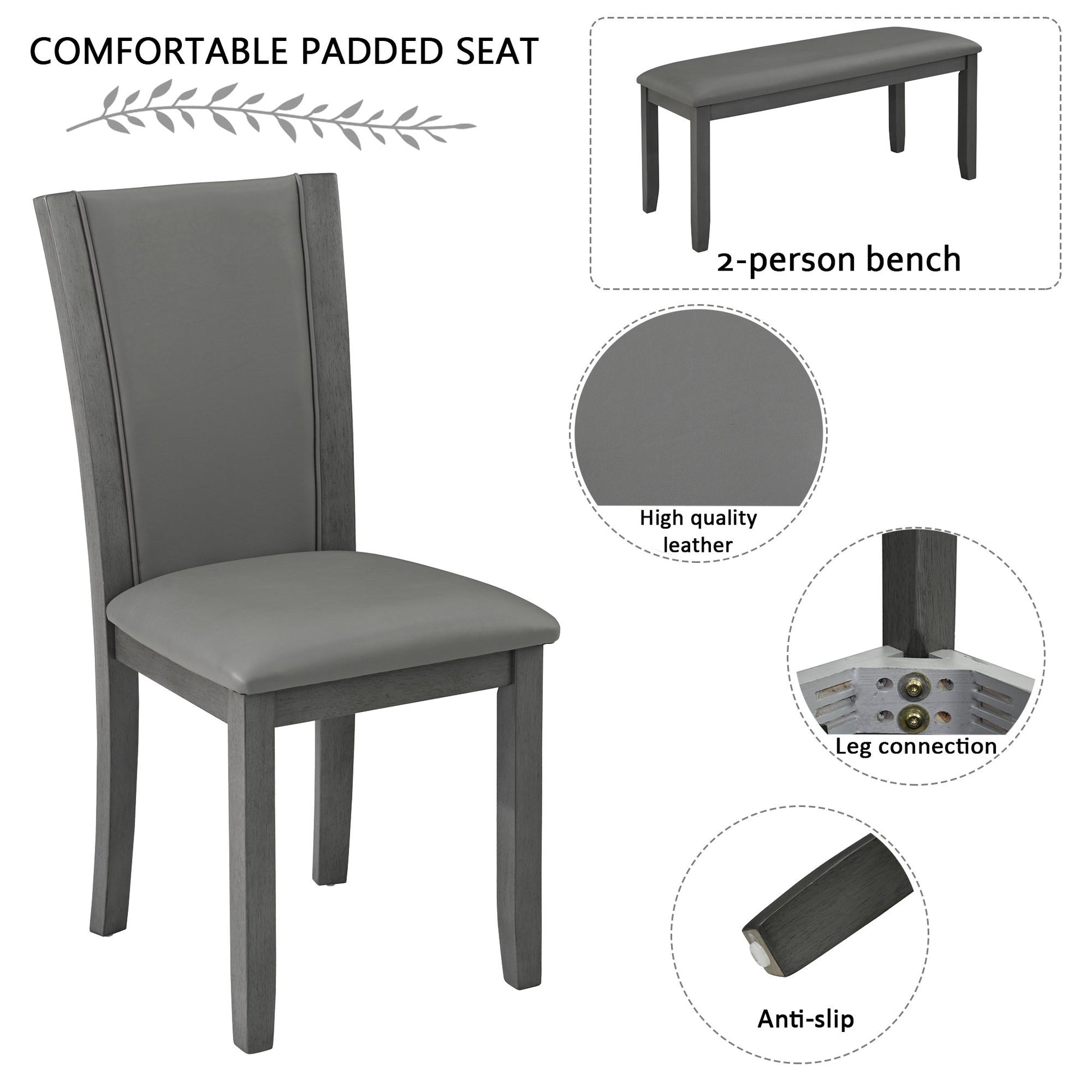 Modern 6 Piece Dining Table Set With Bench And Chairs For Dining Room Or Kitchen - Gray - Best Buy Furniture