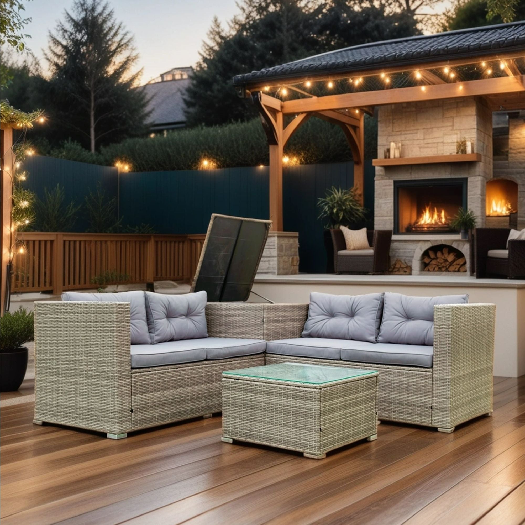 4 Piece Patio Sectional Wicker Rattan Outdoor Furniture Sofa Set With Storage Box - Best Buy Furniture