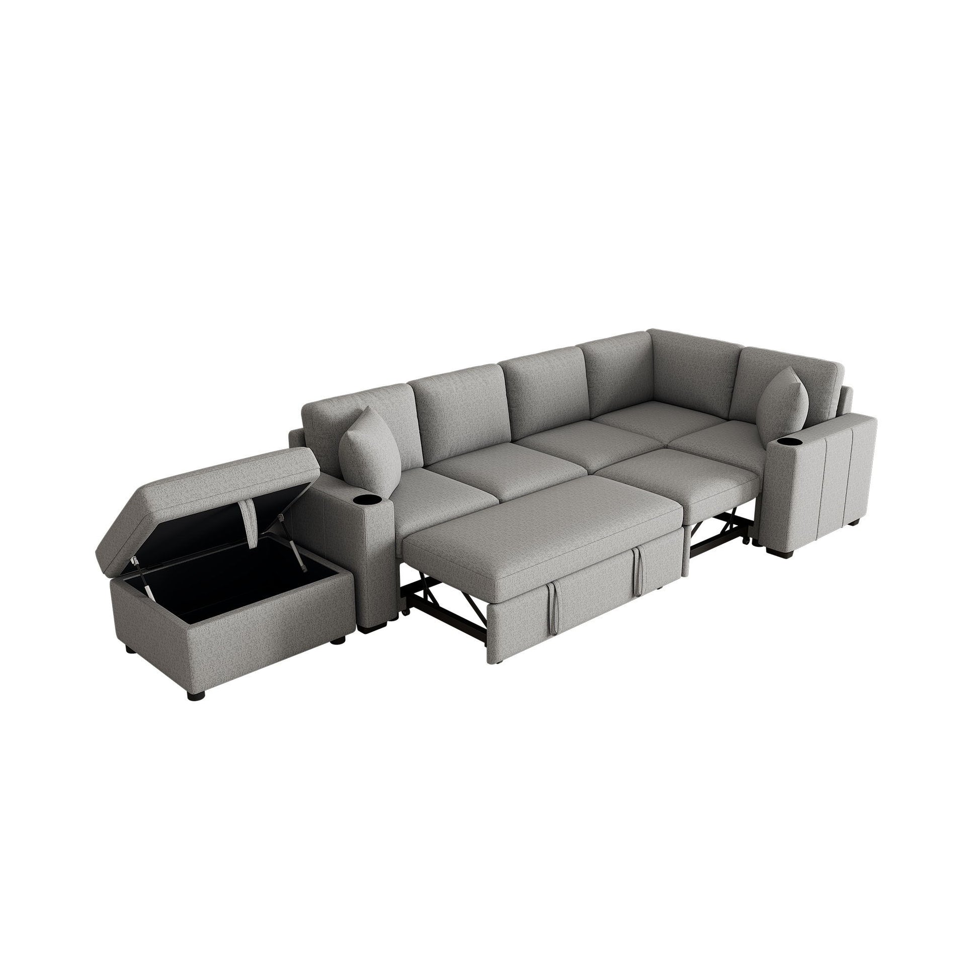 Sectional Sofa Convertible Pull-Out Sofa Bed With A Movable Storage Ottoman For Living Room - Best Buy Furniture