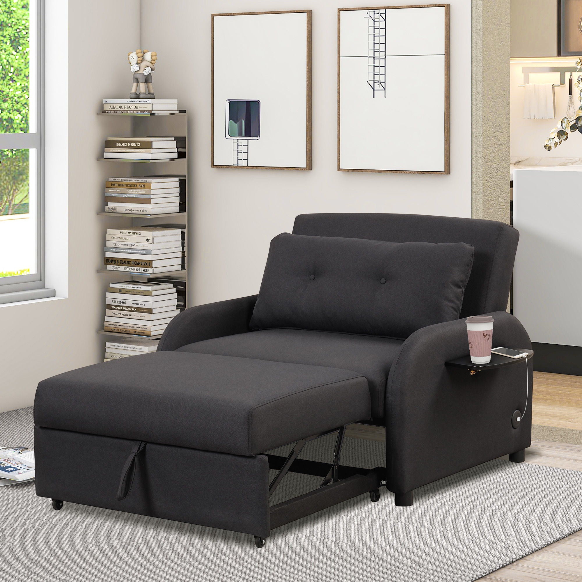Versatile Pull Out Sofa Sleeper 3 In 1 With Wing Table & USB Charge, Compact Design - Best Buy Furniture