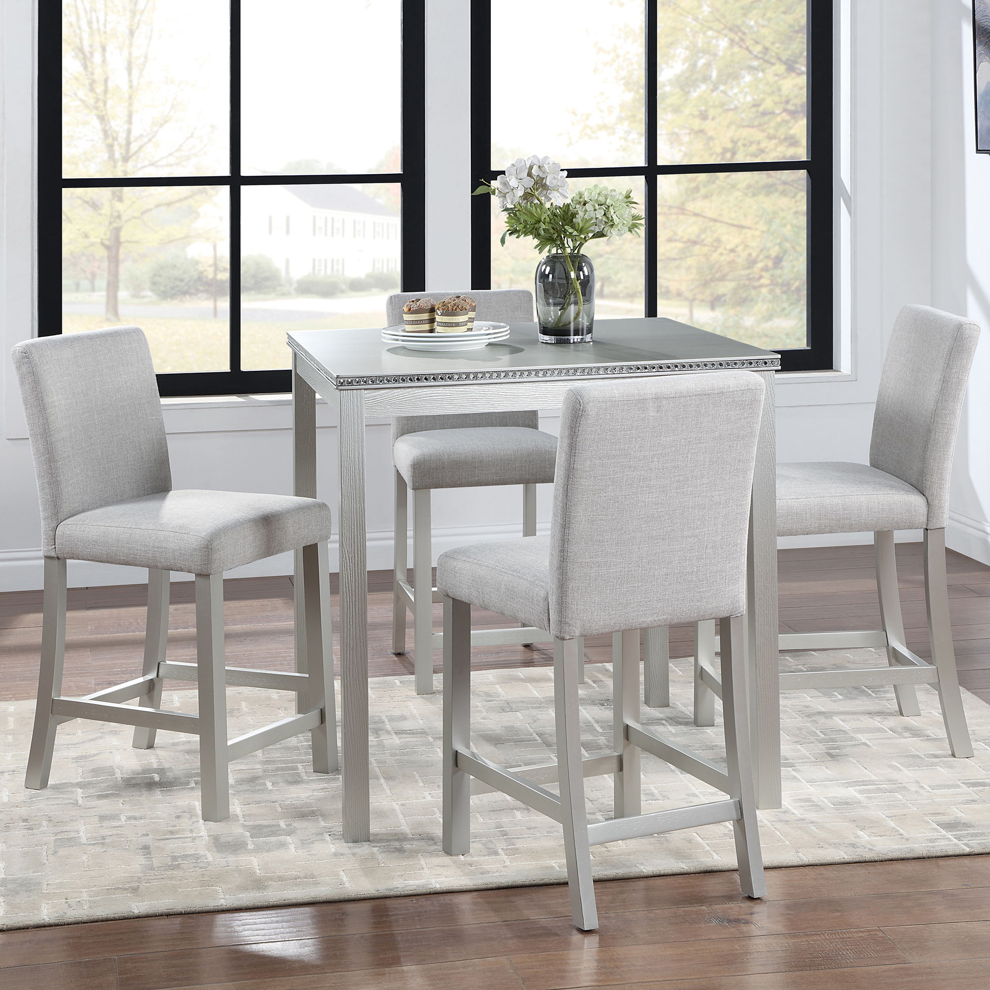 5 Piece Counter Height Table Set, Square Table And 4 Upholstered Chairs - Best Buy Furniture