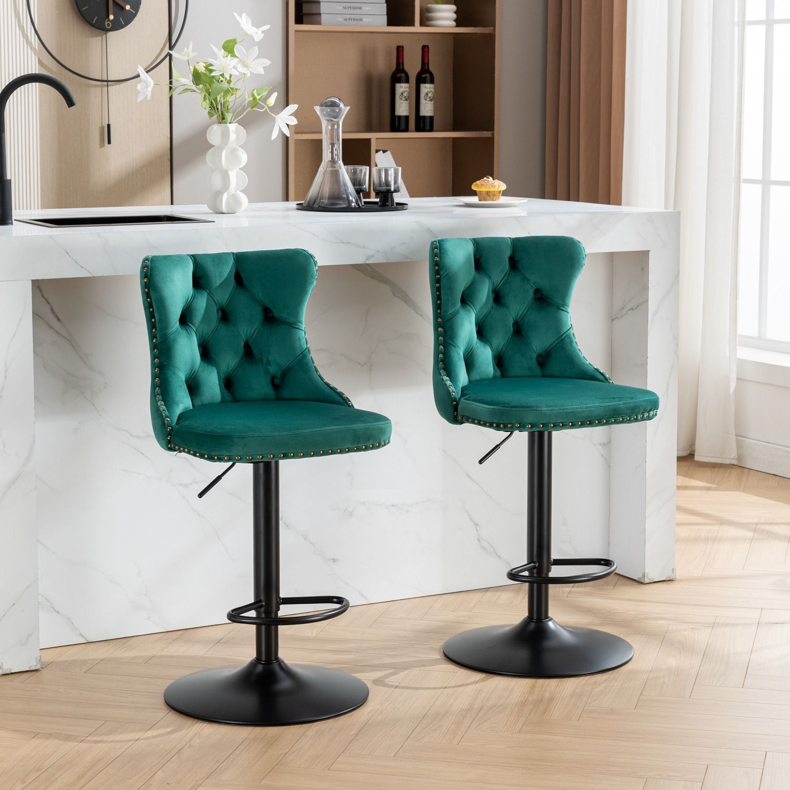 Swivel Velvet Barstools Adjusatble Seat Height, Modern Upholstered Bar Stools With Backs Comfortable Tufted For Home Pub And Kitchen Island (Set of 2) - Best Buy Furniture