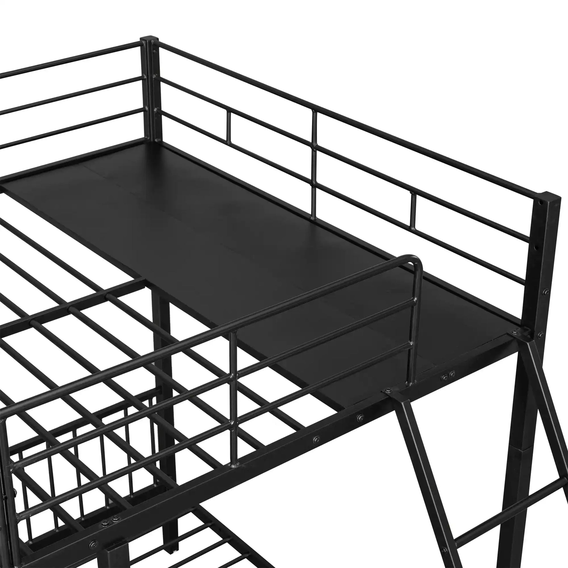 Full Over Twin & Twin Bunk Bed, Metal Triple Bunk Bed with Drawers and Guardrails, Black - Best Buy Furniture