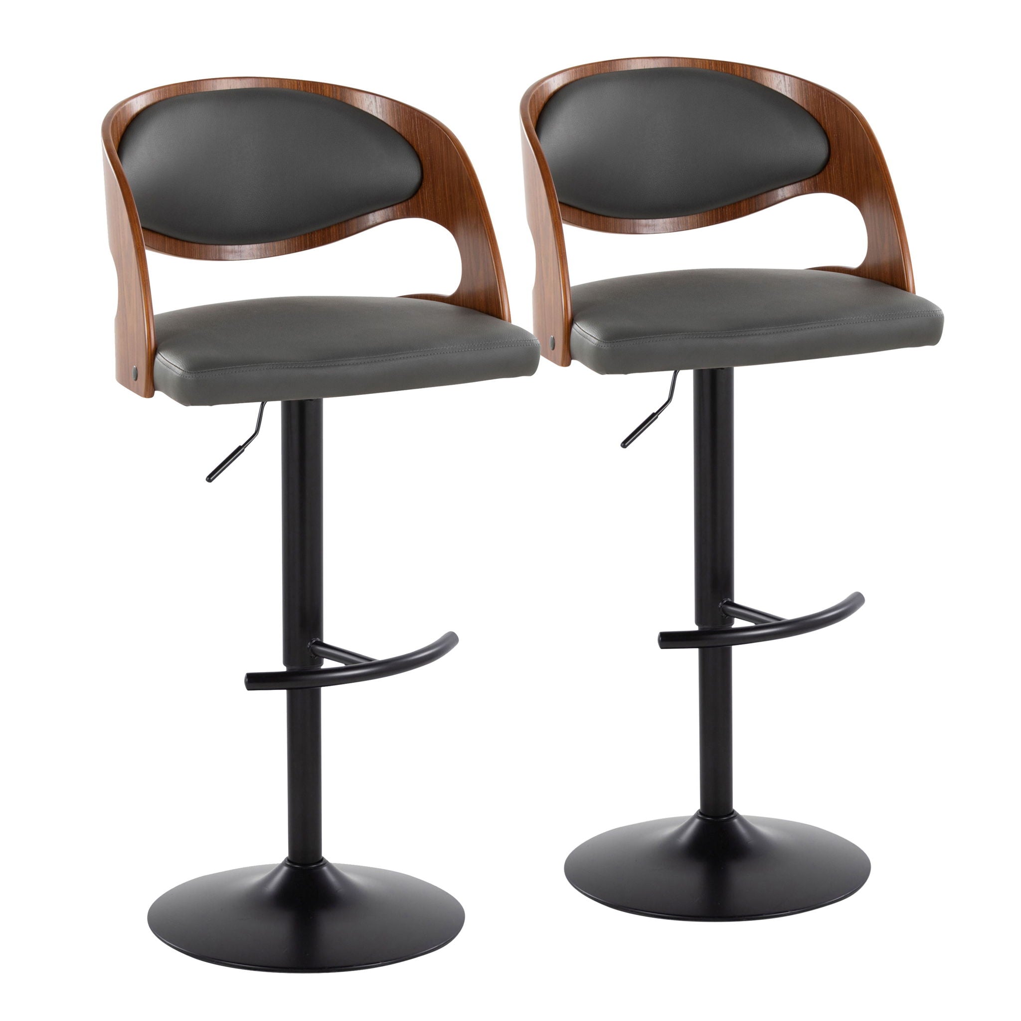Pino - Mid Century Modern Adjustable Barstool With Swivel With Rounded T Footrest (Set of 2) - Best Buy Furniture