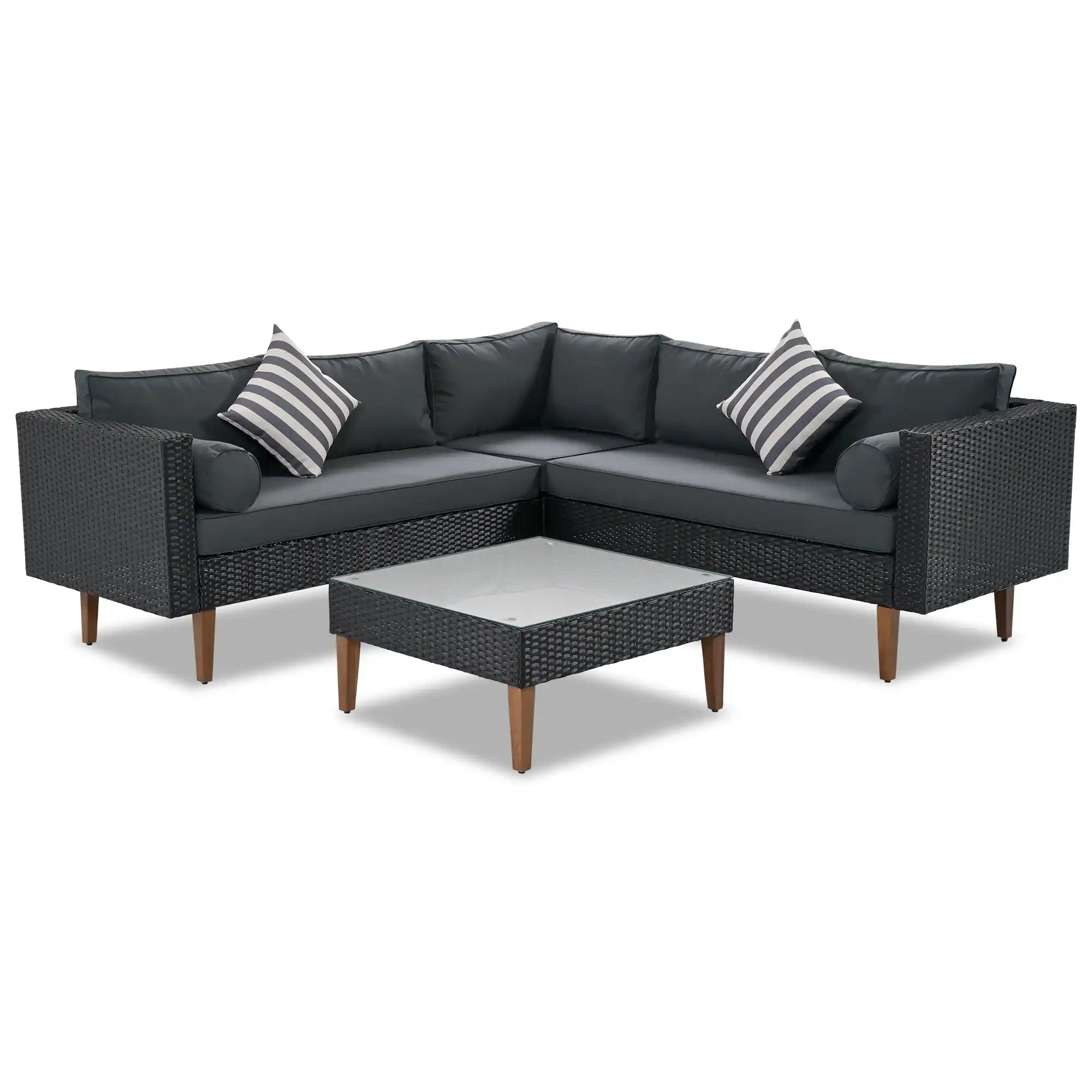 4 Piece L-Shaped Wicker Sofa Set, Outdoor Patio Furniture, Gray and Black - Best Buy Furniture
