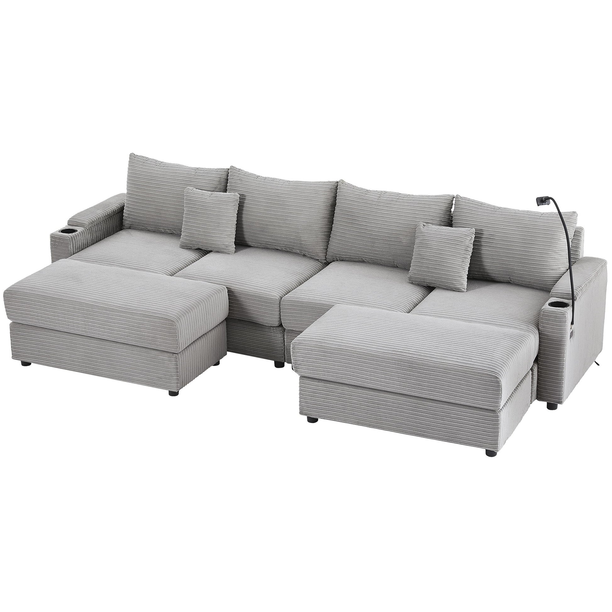 Modern Style Loveseat Sofa Sectional Sofa Couch With Storage Space, A Movable Ottoman, Two USB Ports, Two Cup Holders, A Phone Holder For Living Room - Best Buy Furniture