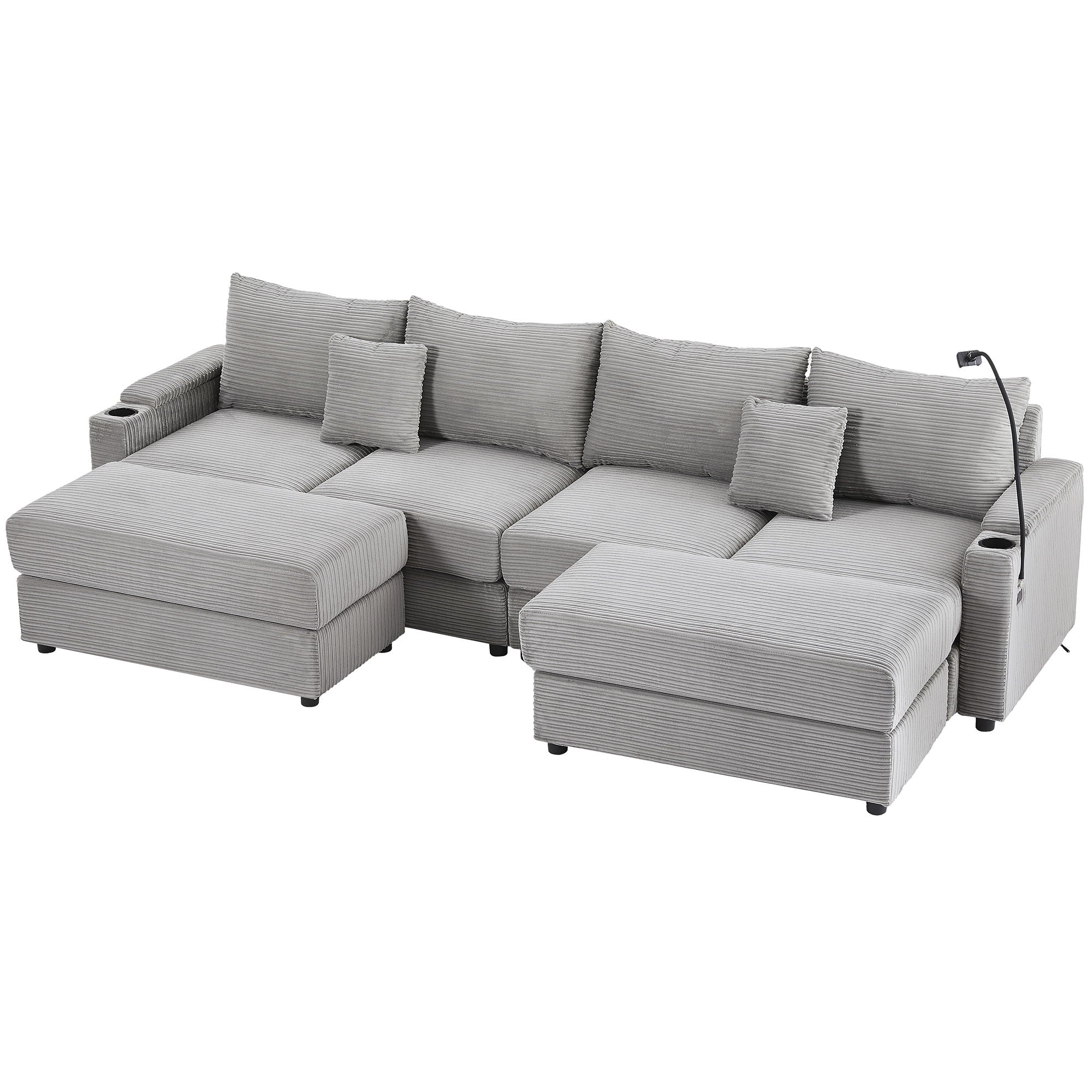 Modern Style Loveseat Sofa Sectional Sofa Couch With Storage Space, A Movable Ottoman, Two USB Ports, Two Cup Holders, A Phone Holder For Living Room - Best Buy Furniture