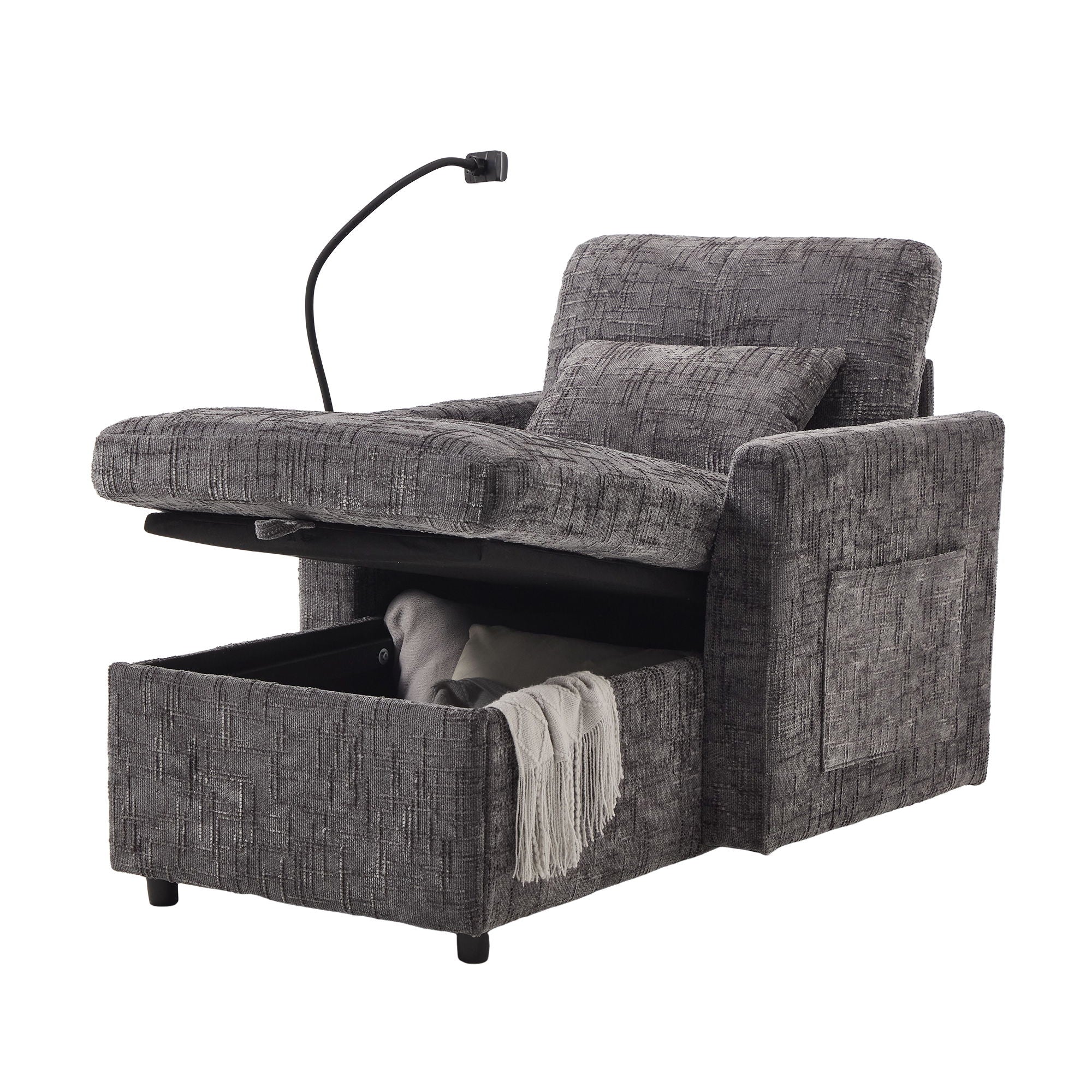 Multifunctional Chenille Recliner Sofa With Storage And Phone Bracket - Best Buy Furniture