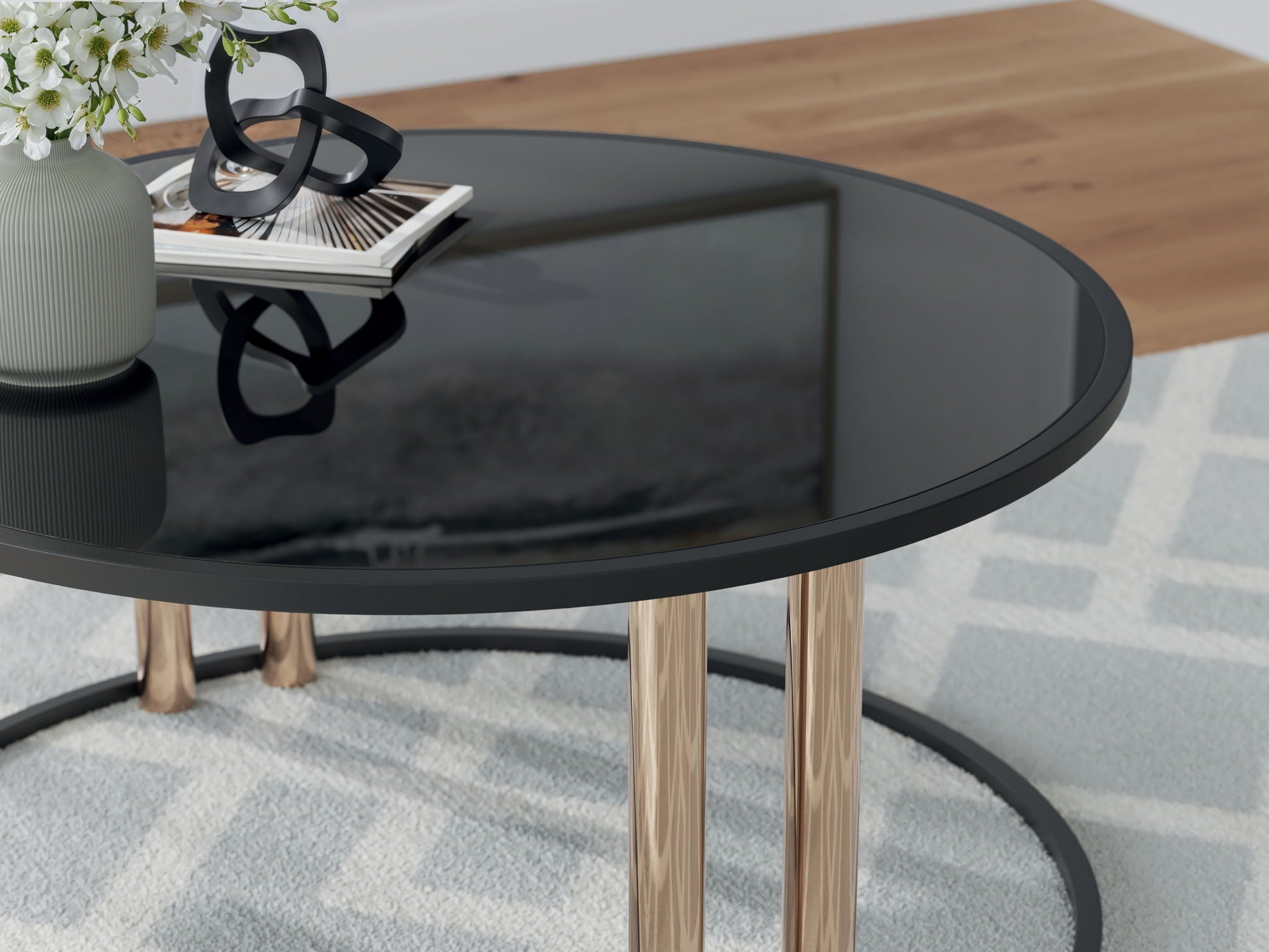 Hannerly - Occasional Table Set (Set of 3) - Black / Gold Finish - Best Buy Furniture