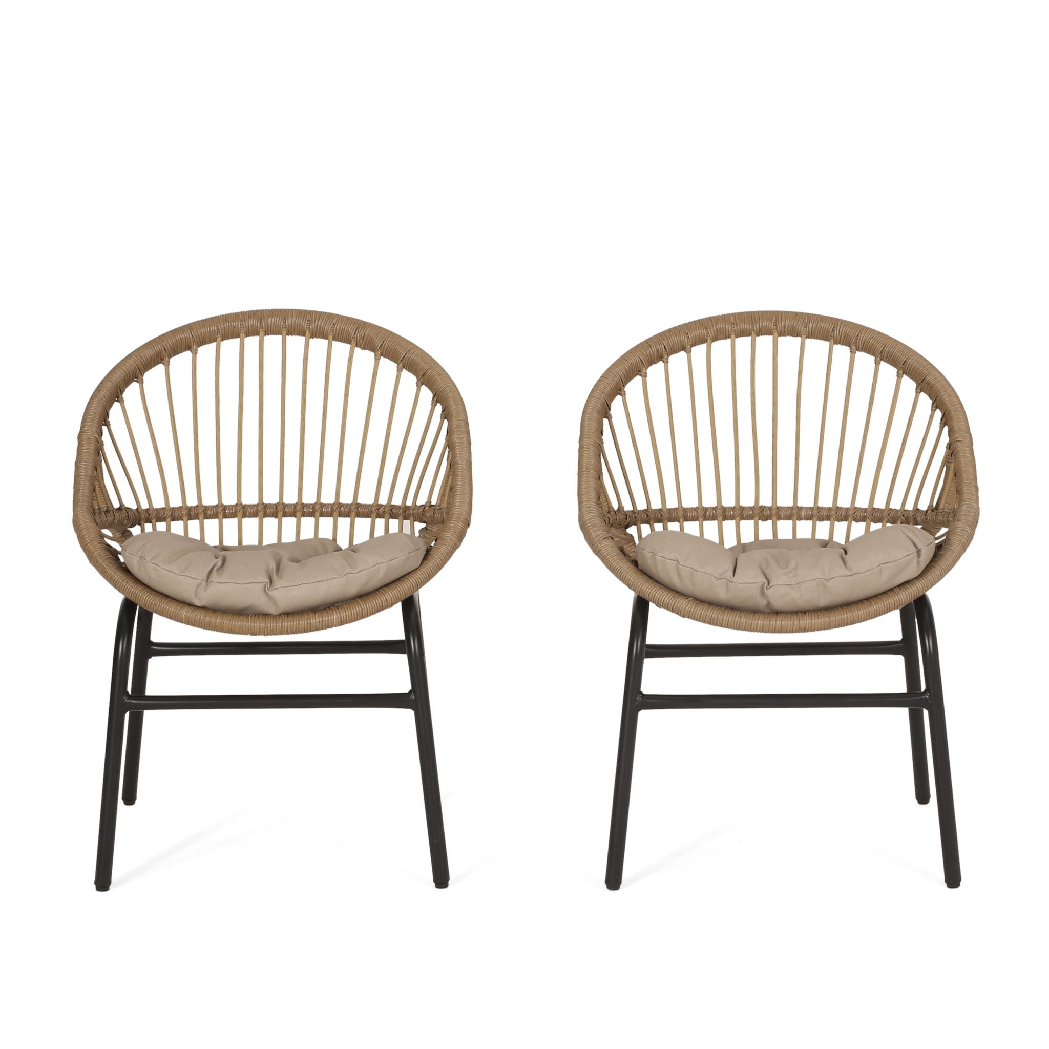 Outdoor Accent Chair With Curved Back And Basket Frame, (Set of 2) - Light Brown / Beige - Best Buy Furniture