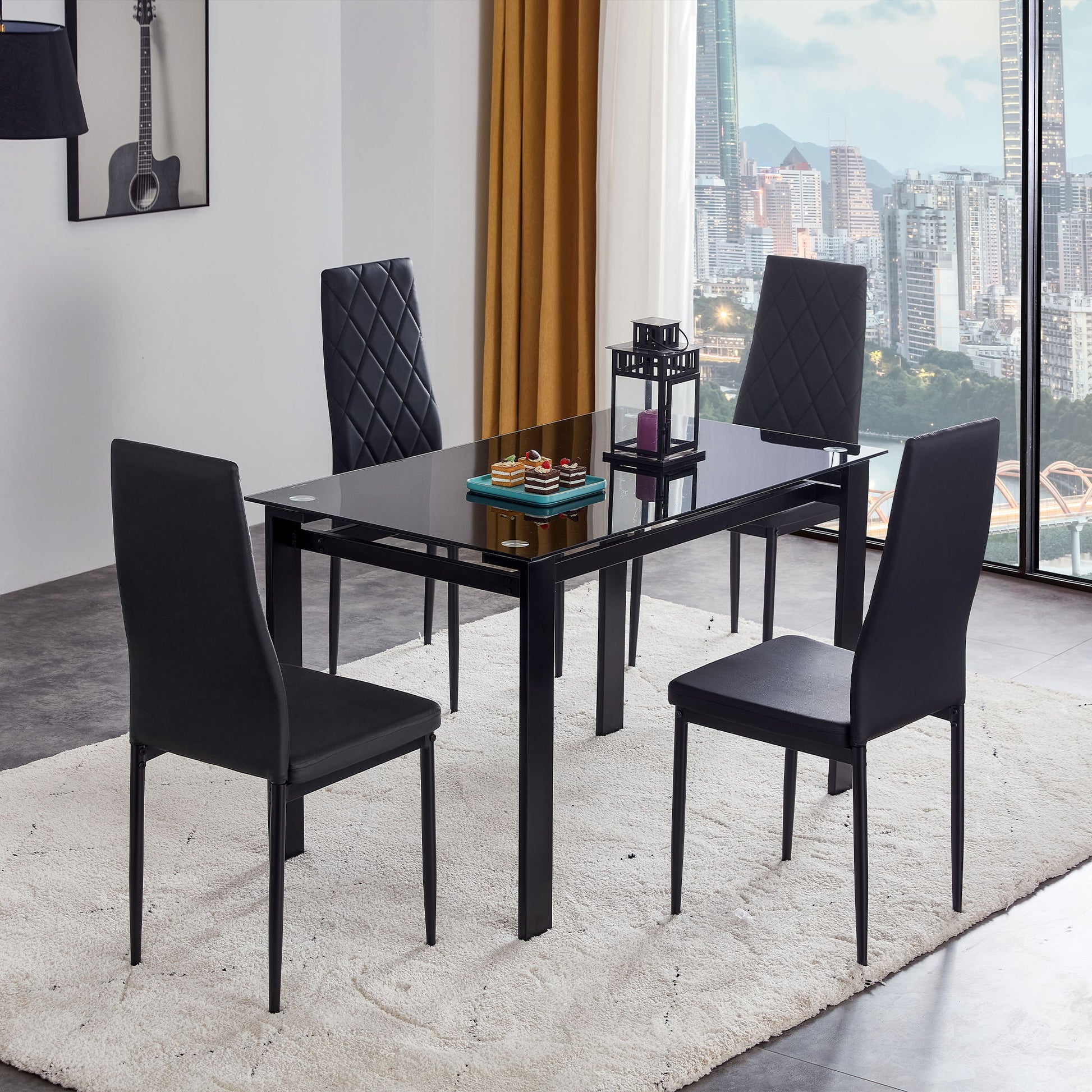 Modern 5 Piece Dining Table Set With Glass Top And Chairs - Black - Best Buy Furniture