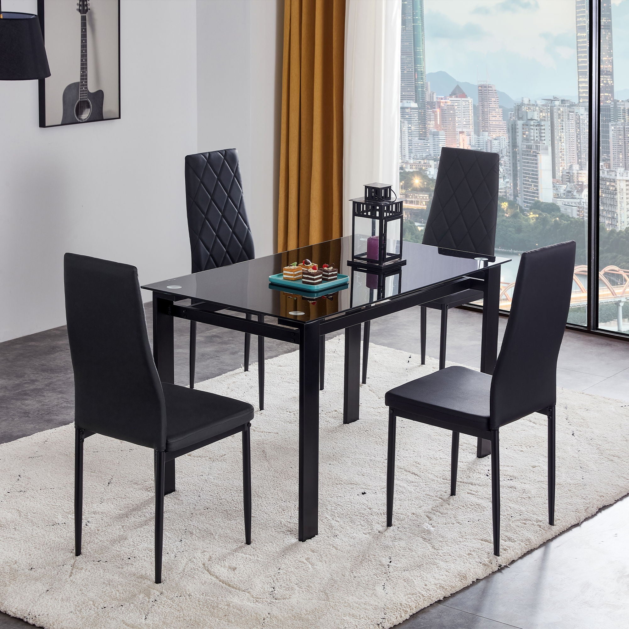 Modern 5 Piece Dining Table Set With Glass Top And Chairs - Black - Best Buy Furniture