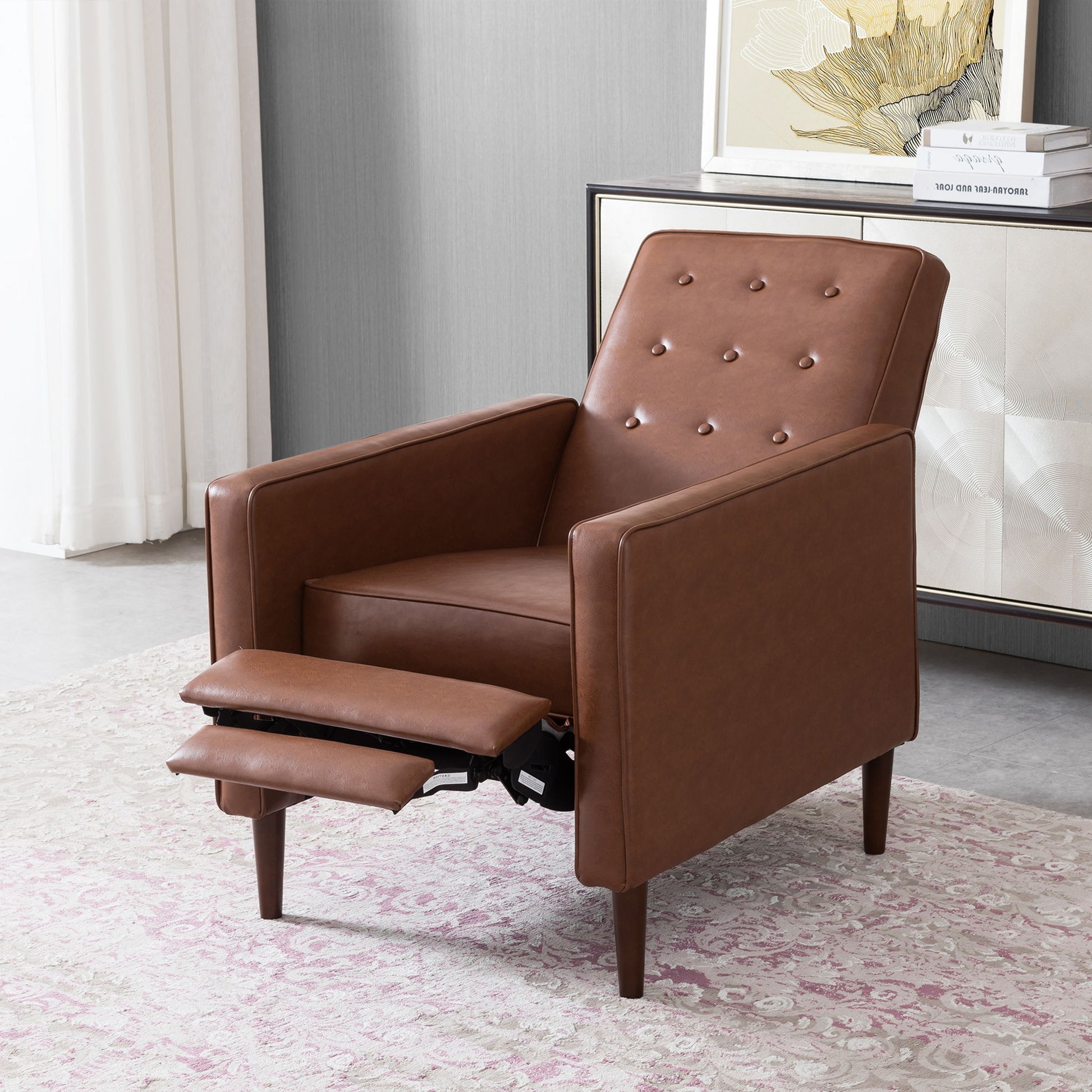 Mid-Century Modern Recliner With Button Tufted Waffle Stitch - Best Buy Furniture