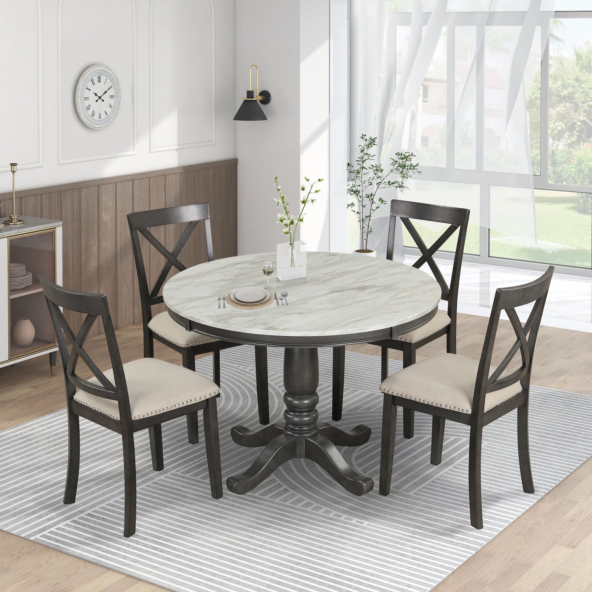5 Pieces Dining Table And Chairs Set For 4 Persons, Kitchen Room Solid Wood Table With 4 Chairs - Best Buy Furniture