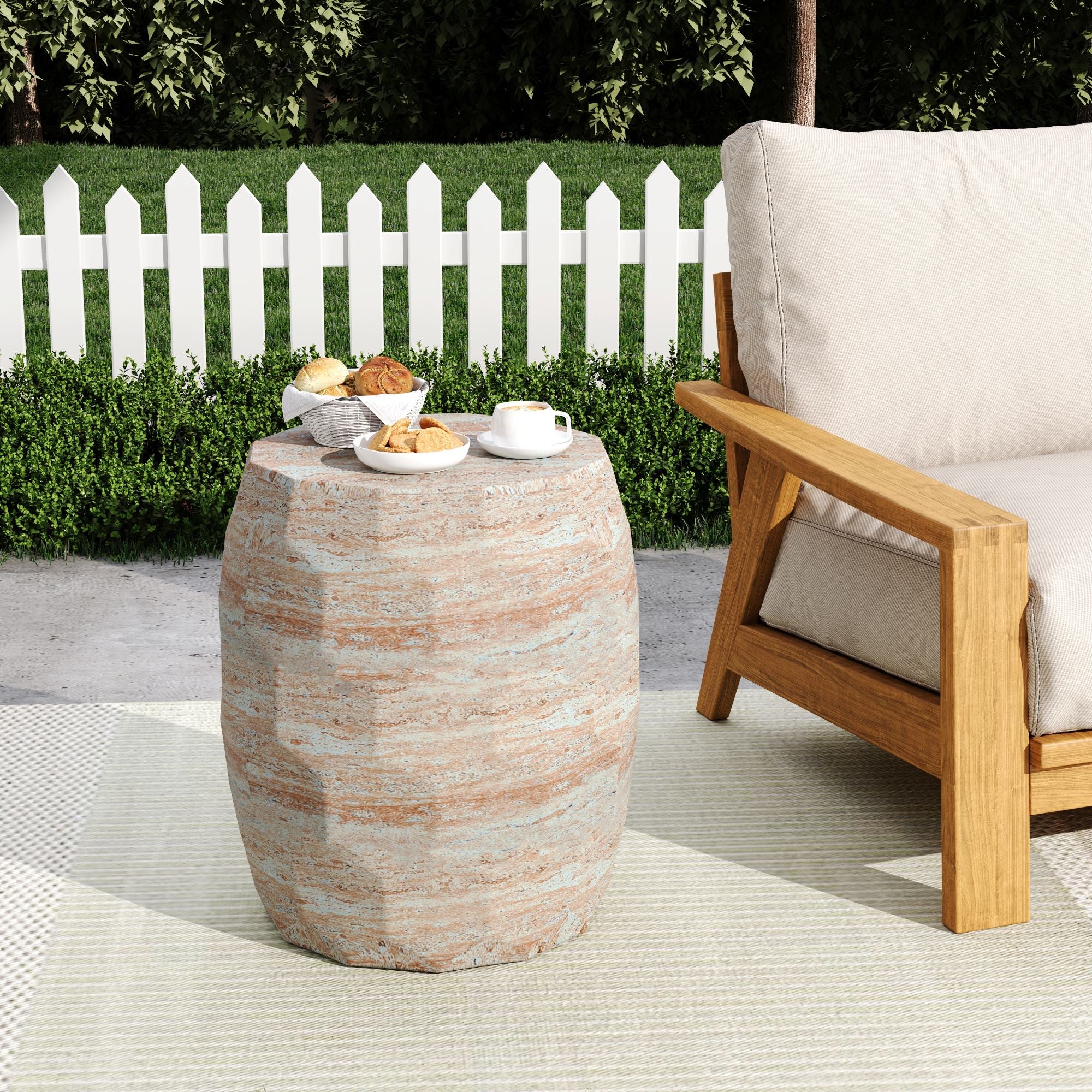 Travertine Lightweight Concrete Side Table For Indoor / Outdoor Use - Beige - Best Buy Furniture